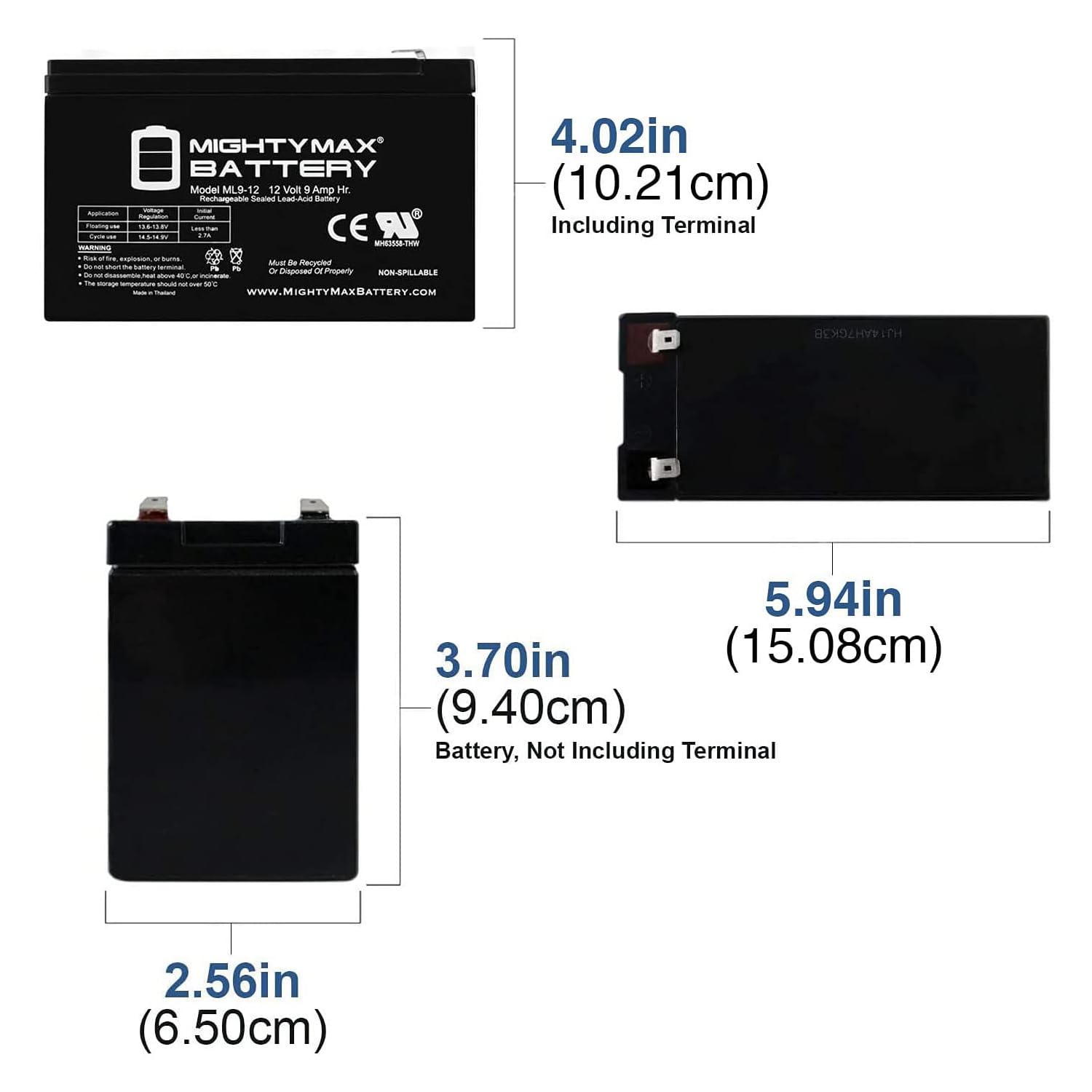 Mighty Max 12V 9Ah SLA Replacement Battery for Ritar RT1270E RT1270H RT1275 - Perfect for Power Wheels, Emergency Lights & Security Systems