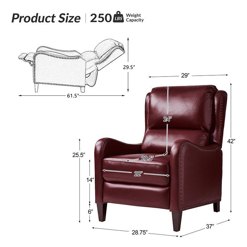 Deliat Genuine Leather Recliner Chair - Premium Comfort for Living Room, Home Theater & Office - Adjustable Footrest & Lumbar Support - Brown PU Leather Sofa for Relaxation & Entertainment
