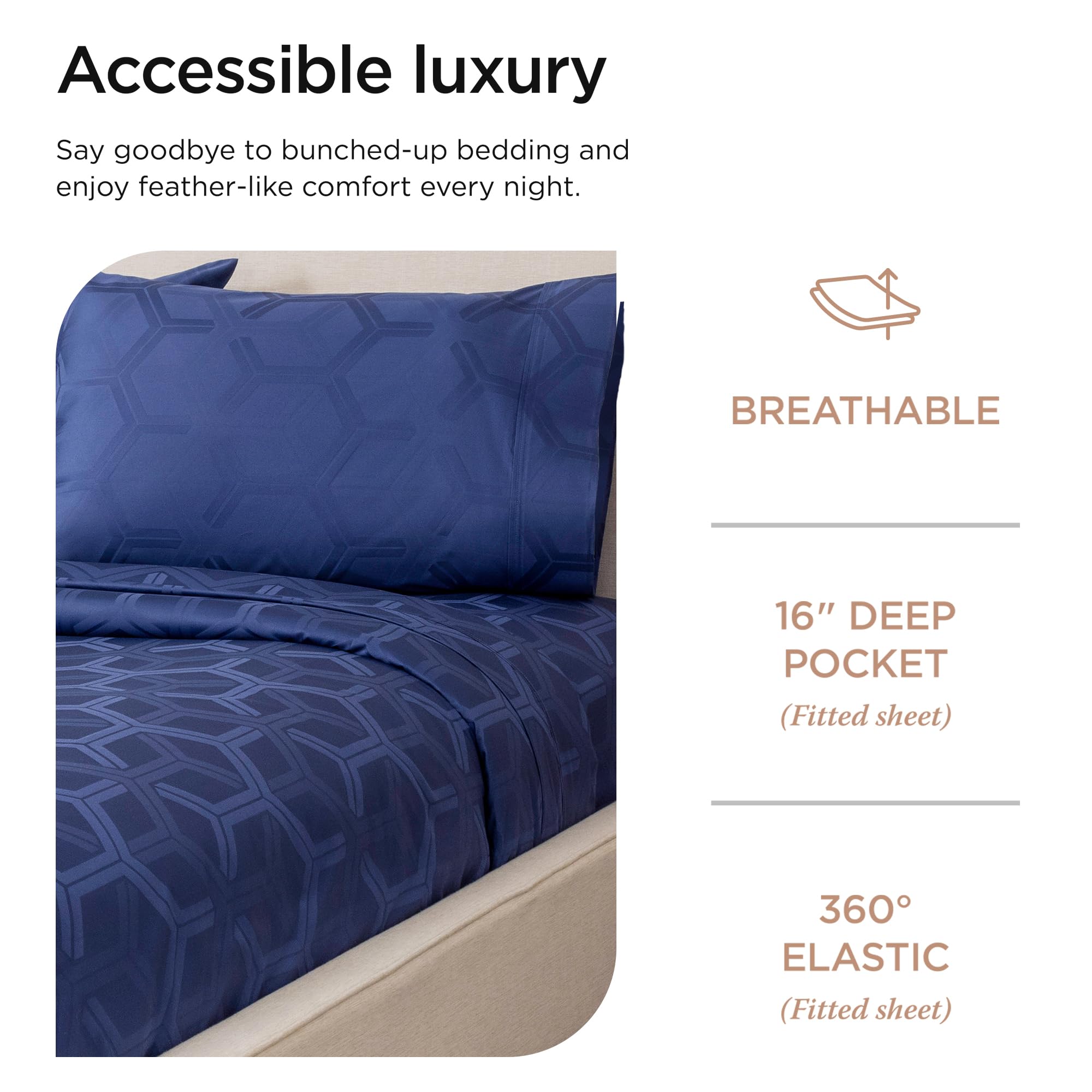 Premium 600 Thread Count 100% Cotton Queen Size Bed Sheets Set - 4-Piece Jacquard Sateen Weave with 16