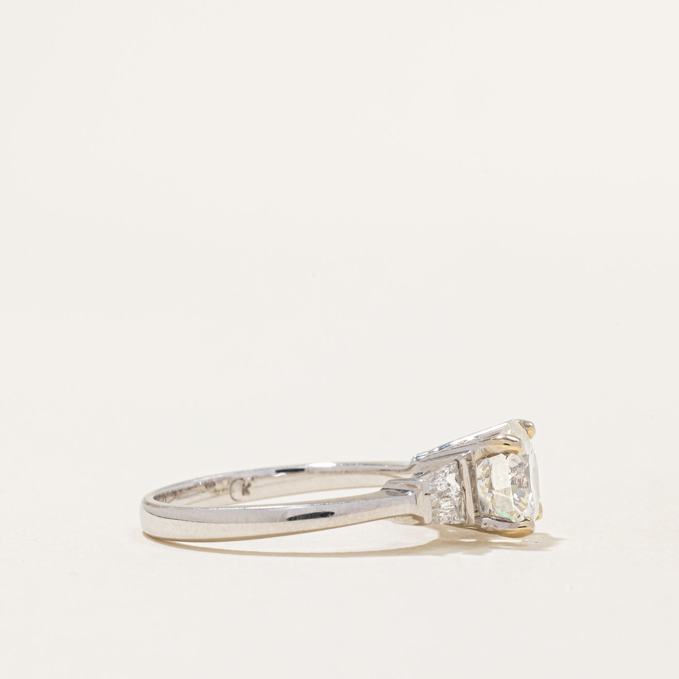 18K White Gold Solitaire Diamond Engagement Ring with Baguette Side Stones - 1.58ct Center Stone & 0.36ctw Accents - Size 6.75 - Perfect for Proposals, Anniversaries & Special Occasions