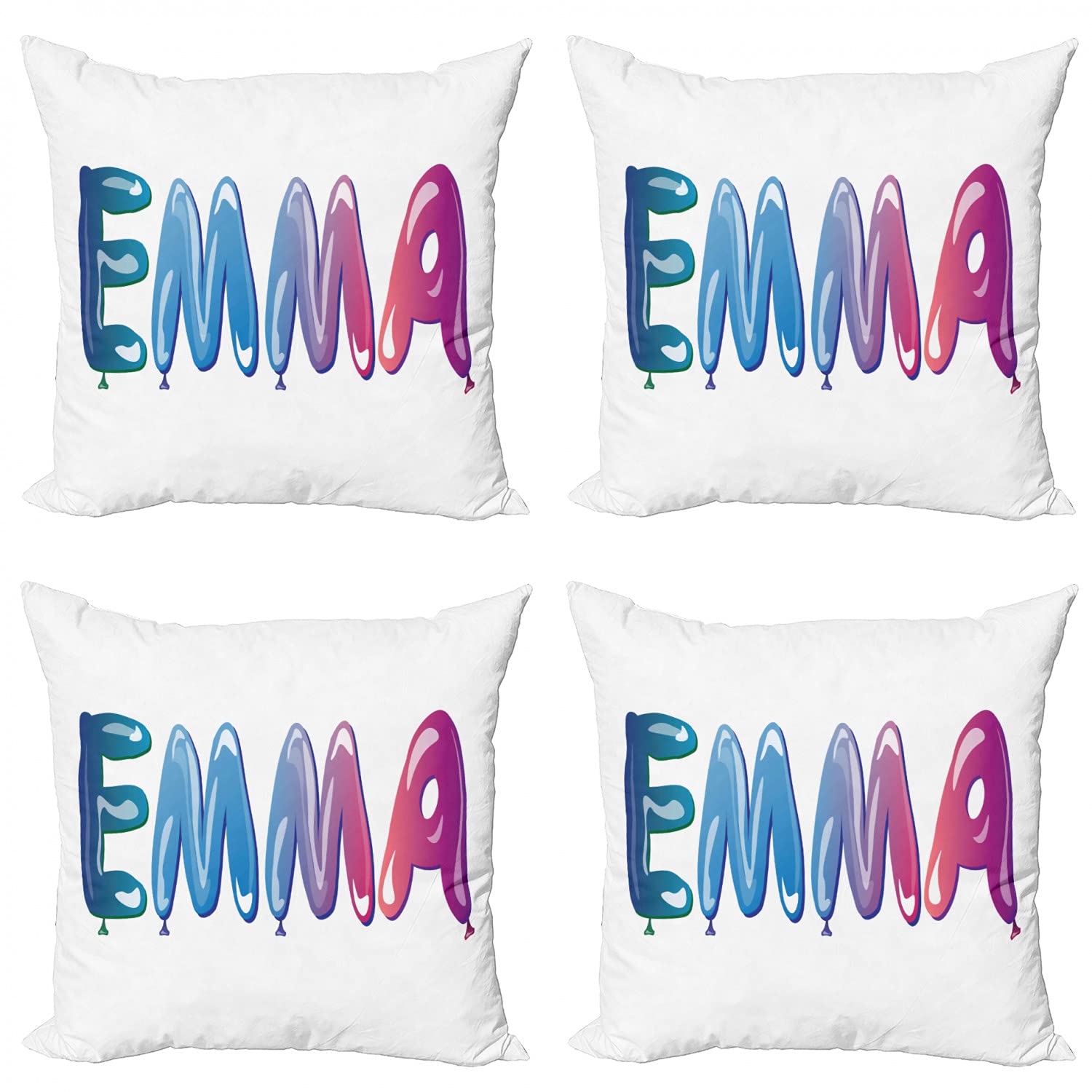 Ambesonne Emma Decorative Throw Pillow Covers Pack of 4, Feminine Girl Name Design with Ornate Balloons - 16 Inch Cushion Covers for Sofa, Living Room, Bedroom & Car - Perfect for Home Decor, Gifts & Cozy Comfort