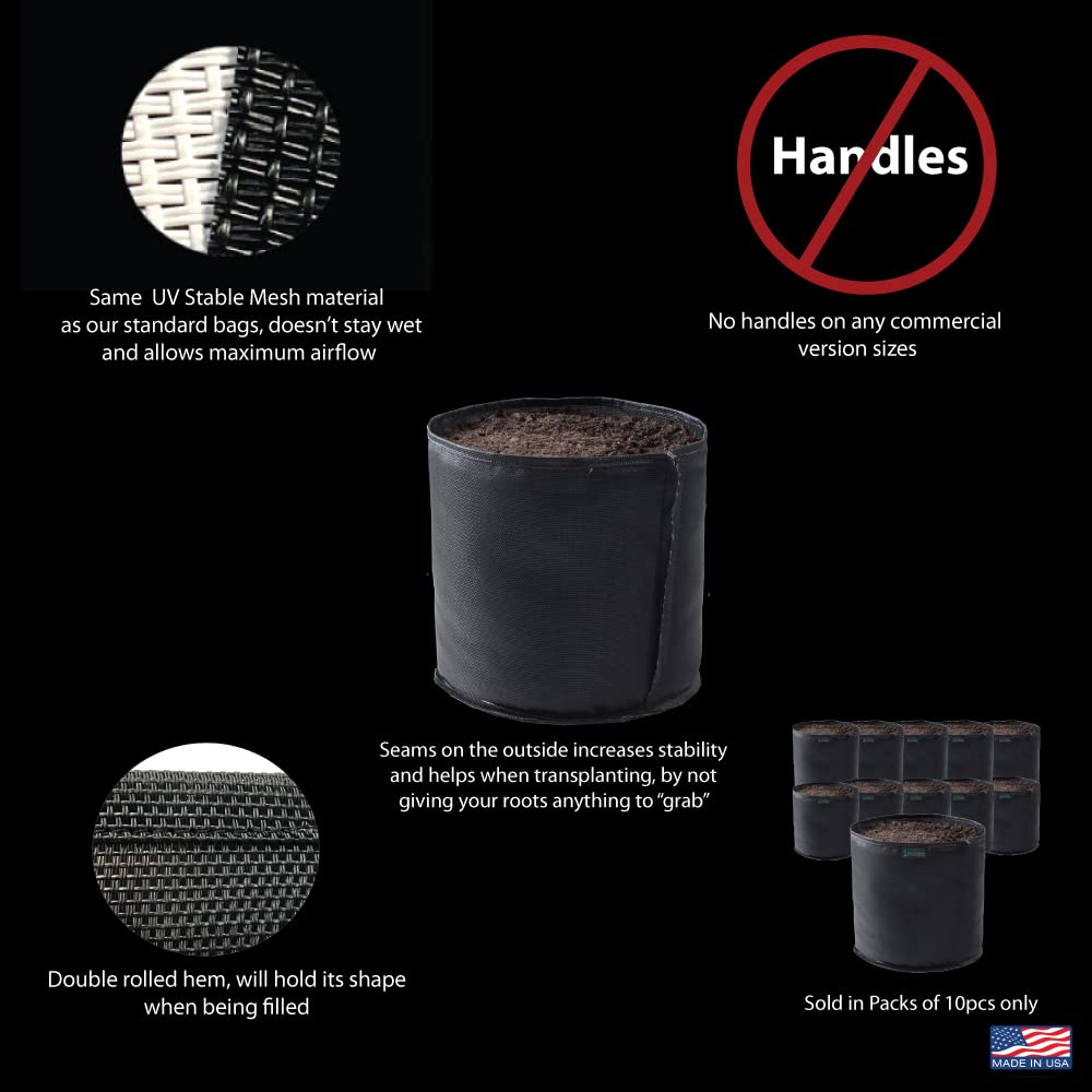 10-Pack Commercial Grow Bags - 10 Gallon Black Air Pruning Fabric Pots for Vegetables, Fruits & Plants | Durable Mesh Plant Containers for Indoor/Outdoor Gardening, Hydroponics & Urban Farming