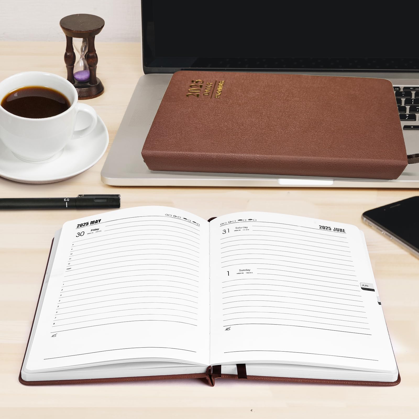KESOTE 2025 Daily & Hourly Planner - One Page Per Day, 12-Month Weekly/Monthly A5 Notebook (5.7 x 8.3