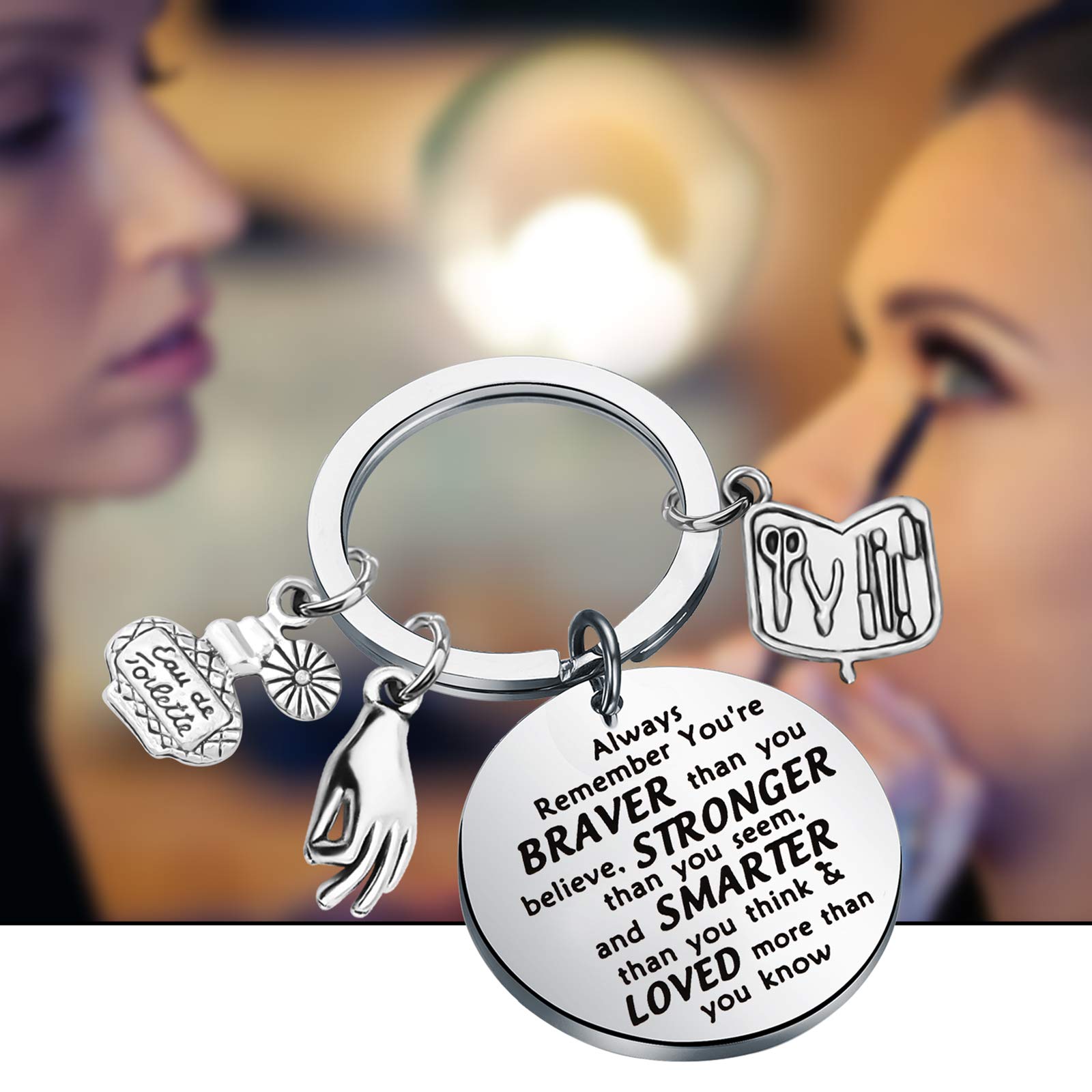BAUNA Nail Tech Keychain - Inspirational Manicurist Graduation Gift, Nail Technician Jewelry with 'Braver Than You Believe' Message - Perfect for Nail Artists, Cosmetology Students & Salon Professionals