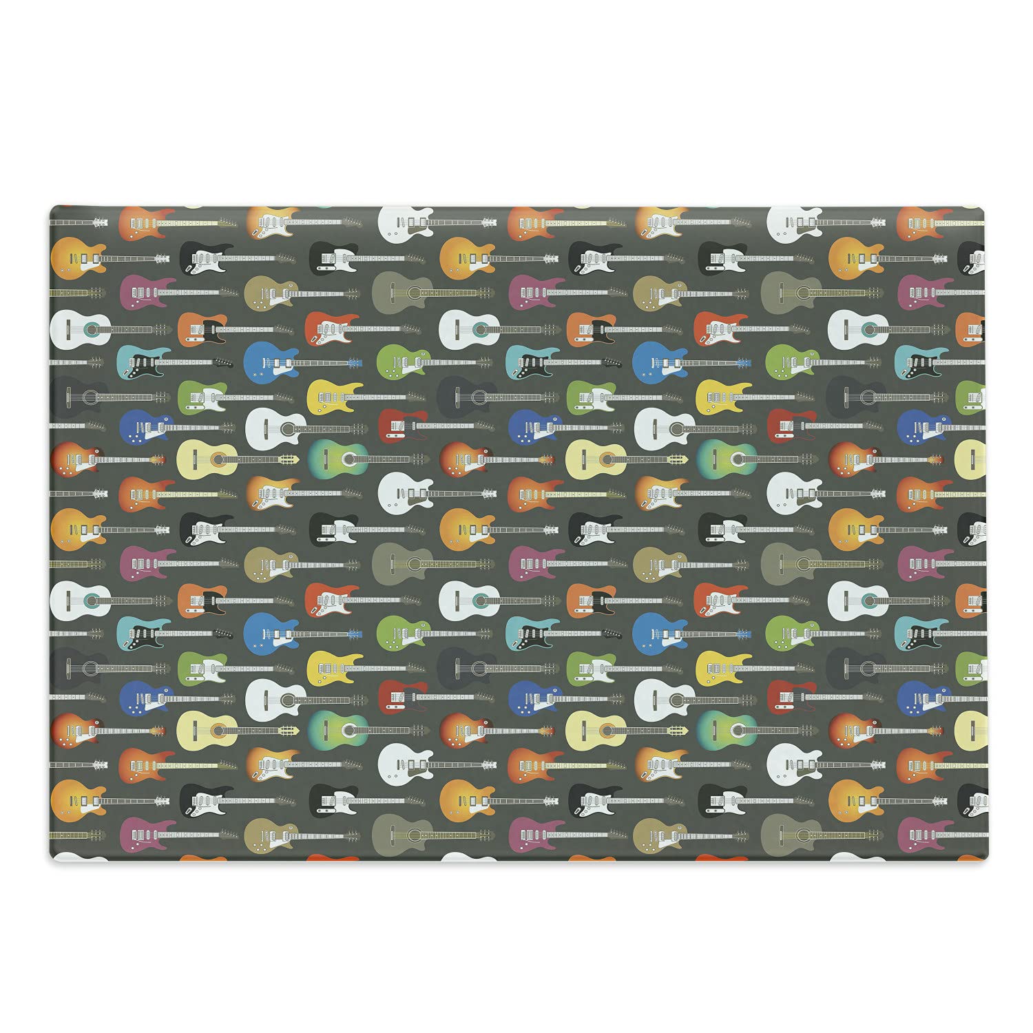 Ambesonne Guitar-Themed Tempered Glass Cutting Board - Large Decorative Serving Tray for Kitchen & Dining - Grunge Music Design with Strings & Songwriting Elements - Perfect for Musicians & Music Lovers - Ideal for Charcuterie, Cheese Serving & Home Decor
