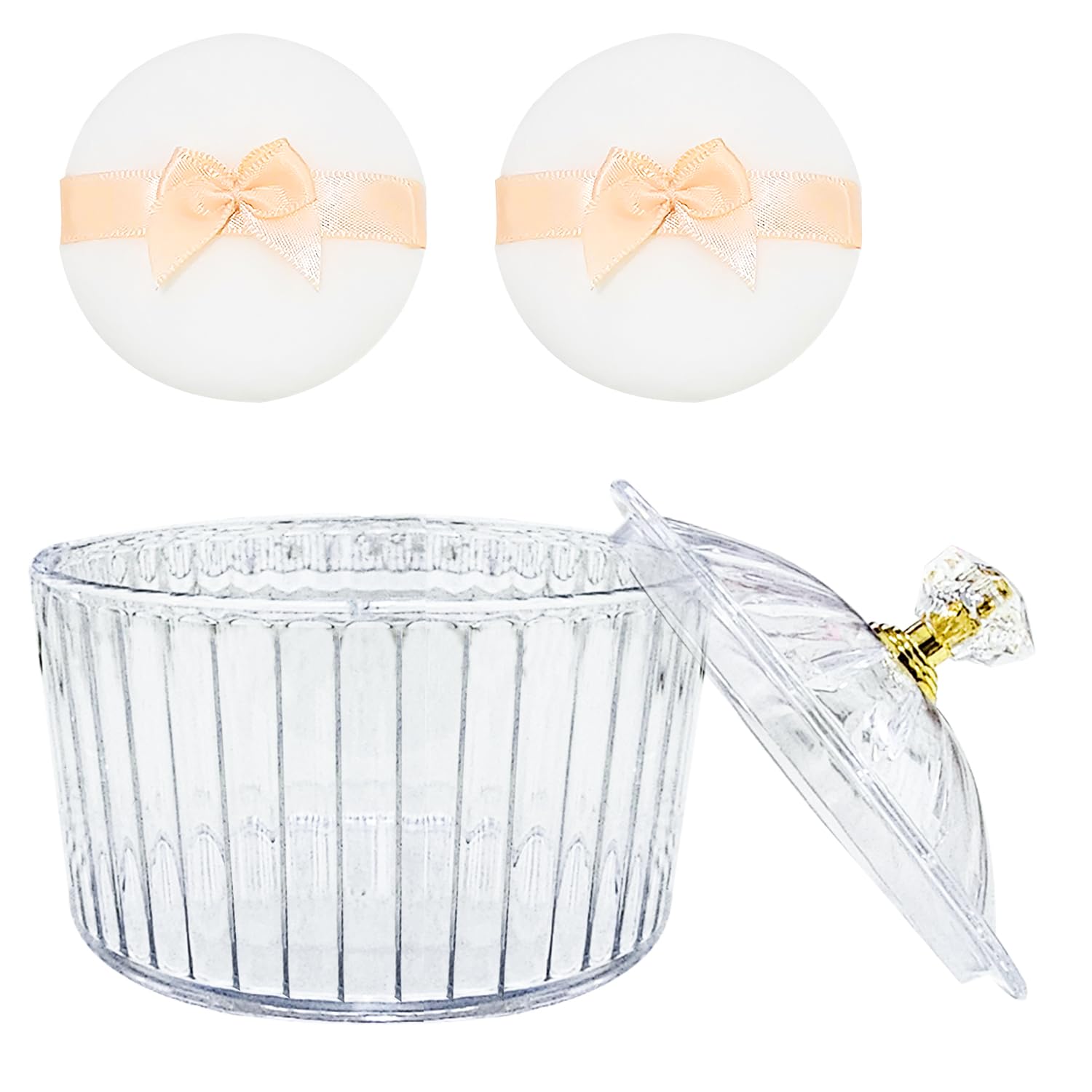 3 Pack Large Fluffy Body Powder Puffs with Plastic Containers - Soft Face & Body Powder Applicator for Women (Roman Jar Shape) - Perfect for Makeup, Baby Powder & Talc Application