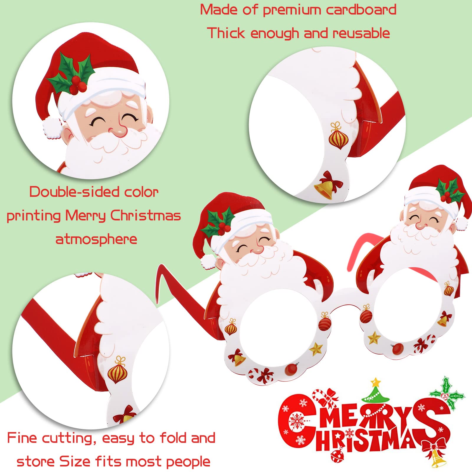 Sumind 32 Pcs Christmas Paper Eyeglasses - 2025 Reindeer Antlers, Santa & Snowman Xmas Glasses Frames - Fun Holiday Party Costume Decorations & Photo Booth Props for Christmas Parties, Family Gatherings & Office Celebrations