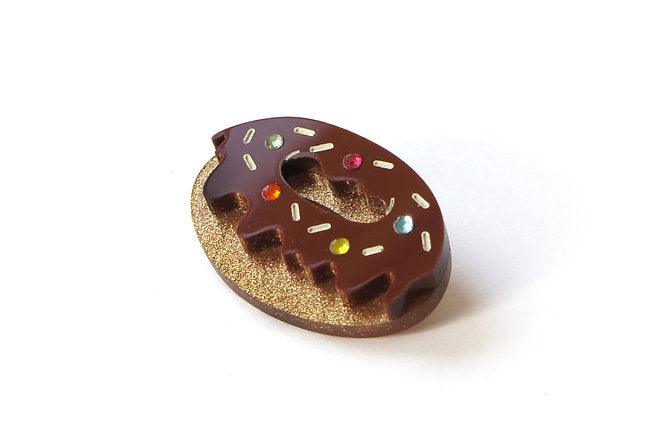 Laliblue Chocolate Donut Brooch - Cute Food Jewelry Pin for Women, Girls | Perfect for Accessories, Gifts, and Fashion Outfits