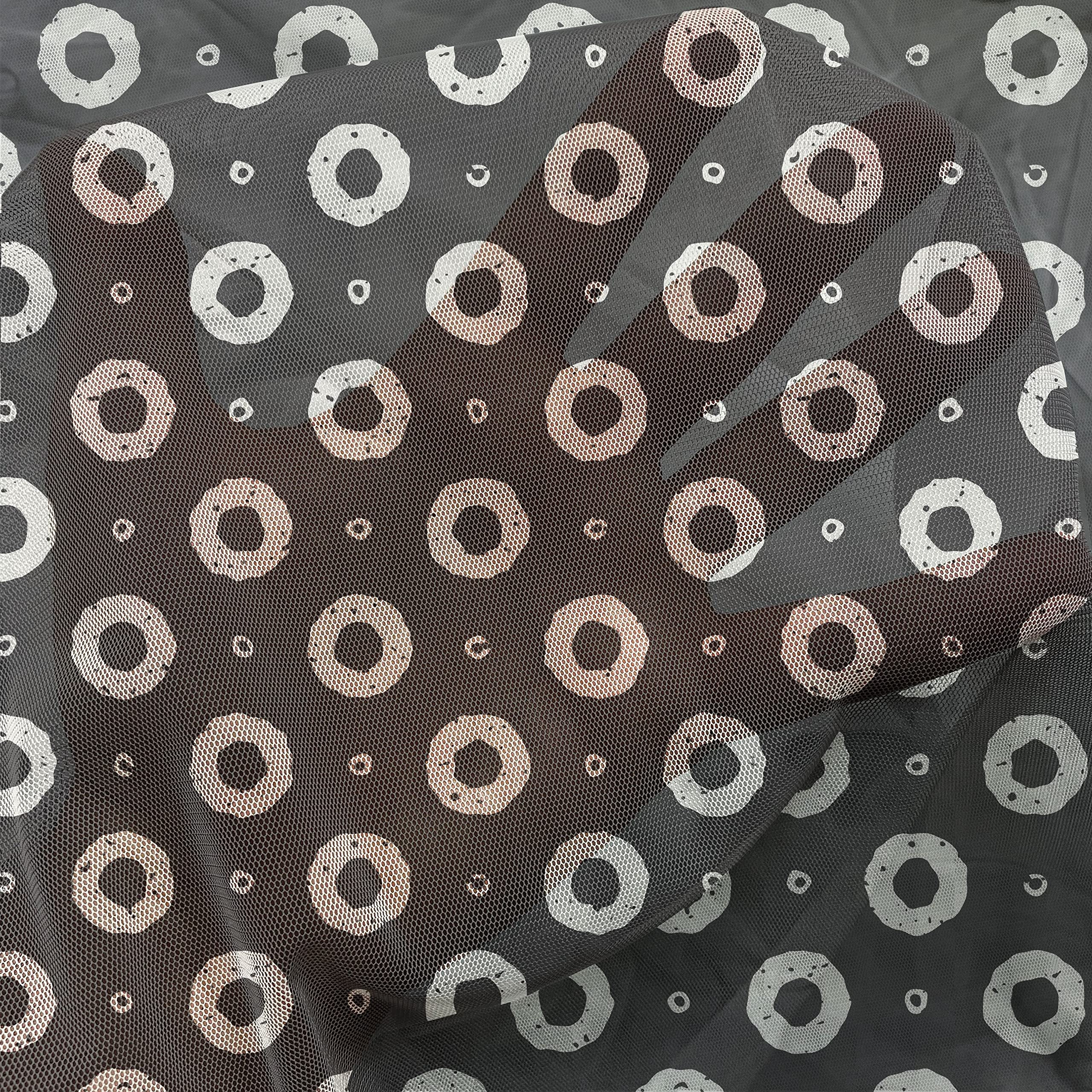 Ambesonne Black and White Geometric Donut Pattern Tulle Curtains - 2 Panels, 108