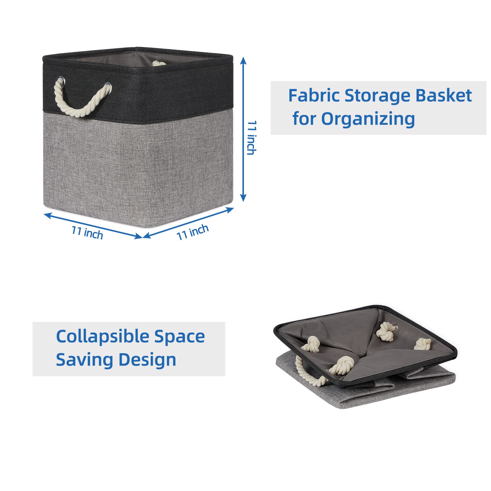 4-Pack Temary Fabric Storage Baskets - Collapsible Cloth Cube Organizer with Handles for Shelves, Closet & Home Organization (Black & Gray) | Perfect for Bedroom, Nursery & Office Storage Solutions