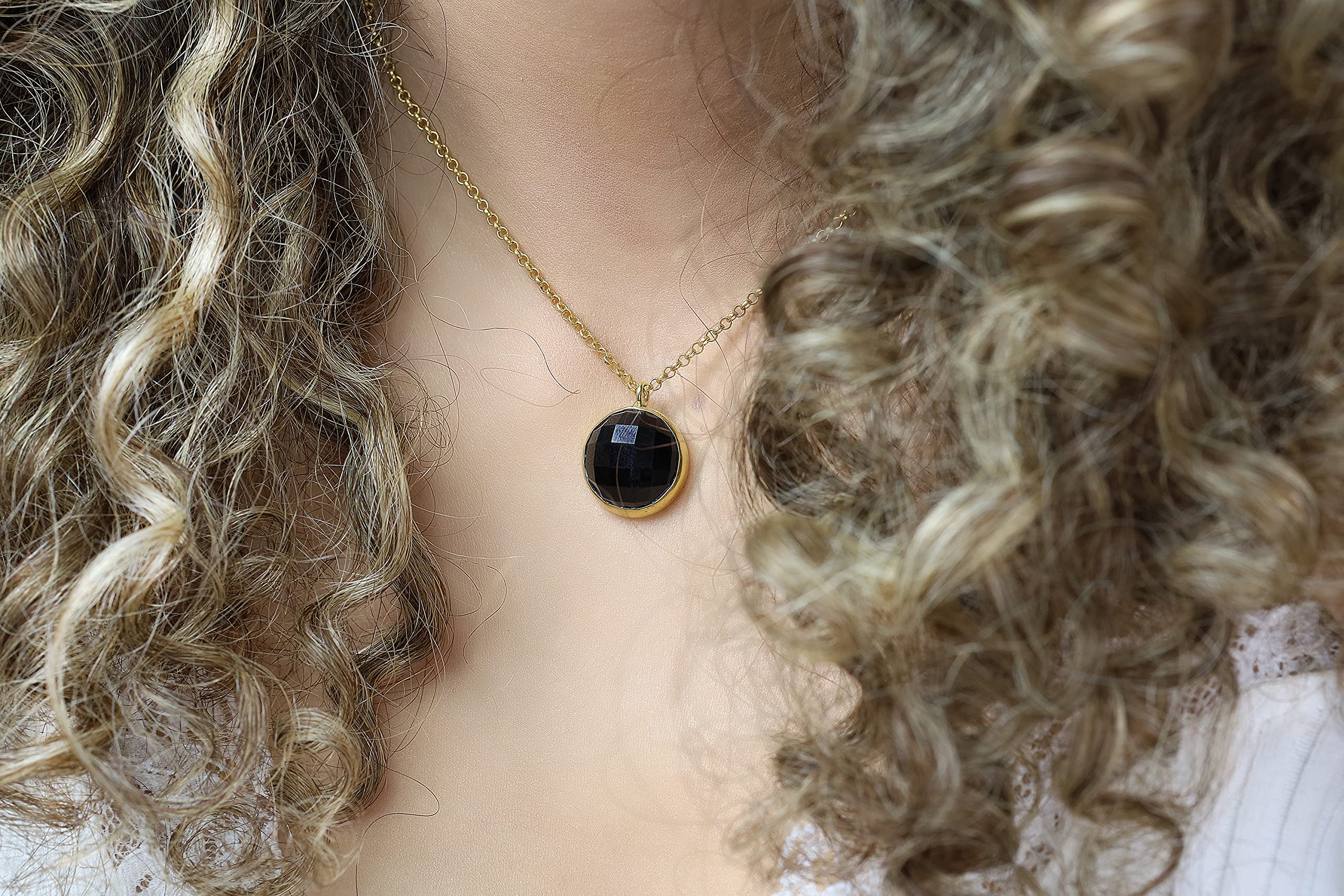 Black Onyx Gemstone Long Gold Pendant Necklace for Women - Elegant Statement Jewelry Gift for Birthday, Anniversary & Special Occasions | Perfect for Evening Parties, Weddings & Formal Events