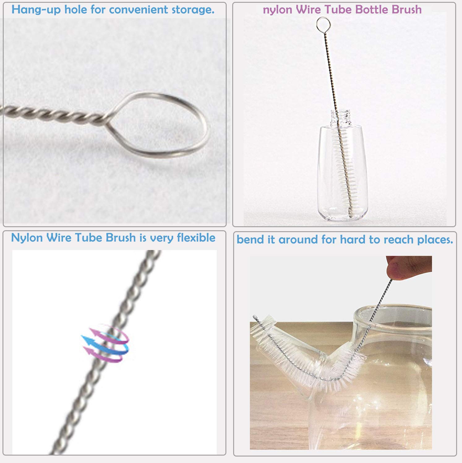 60mm Nylon Tube Bottle Brush - 3Pcs for Lab & Chemistry Cleaning