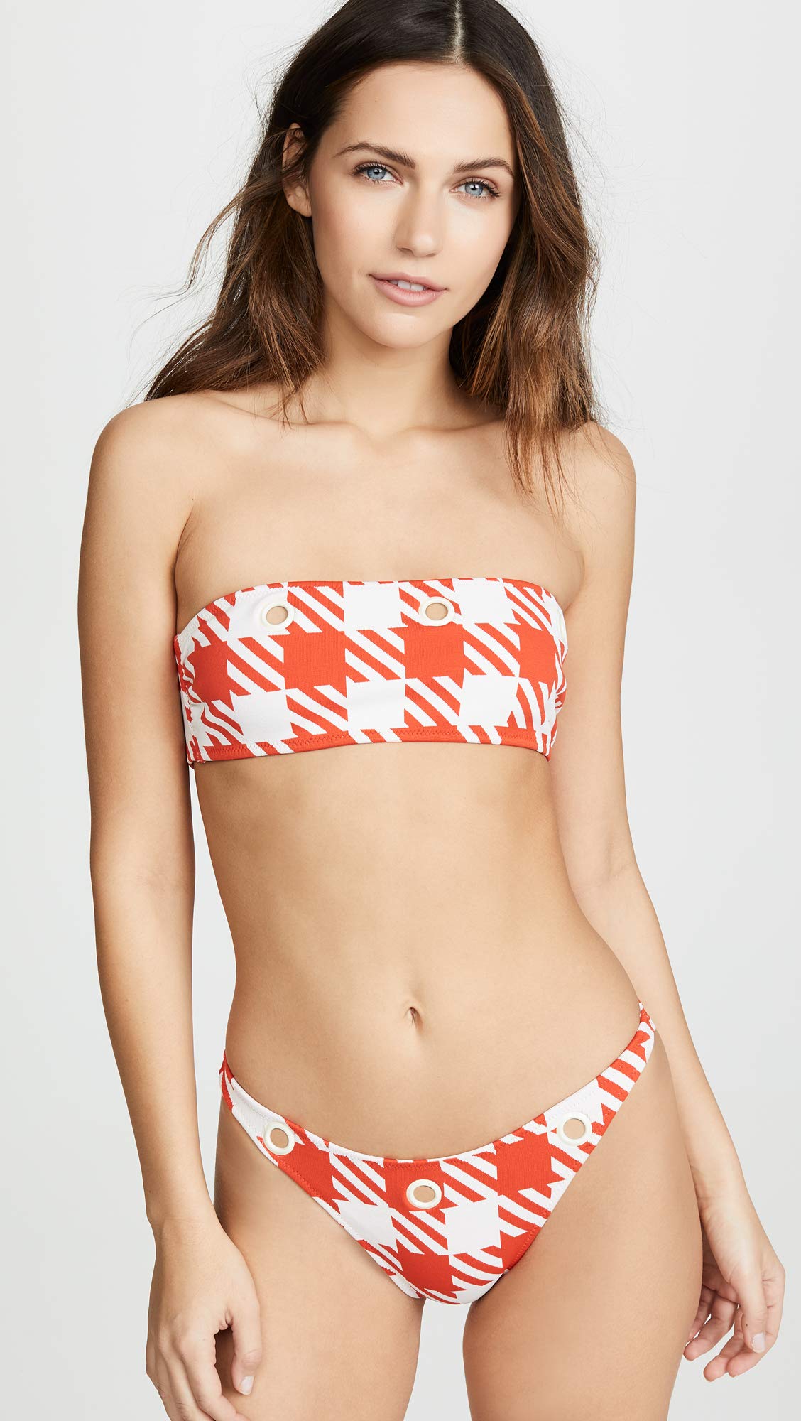 Solid & Striped The Annabelle Eyelet Bikini Top - Red Lipstick Gingham Print Swimwear for Women | Beach Vacation, Pool Party & Summer Fashion
