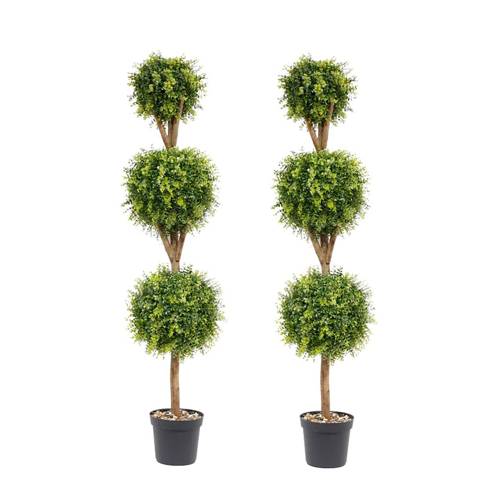 Artificial Spiral Topiary Boxwood Ball Tree - 59 Inch/5ft Tall Fake Topiaries for Outdoor Decor, Faux Potted Plants (2 Pack) - Perfect for Patio, Garden, Porch & Entryway Landscaping