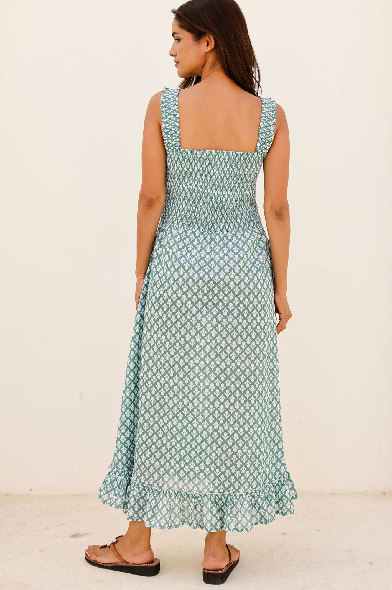 Rhianna Organic Cotton Dress - Eco-Friendly Women's Summer Dress in Sage Green & White | Perfect for Casual Outings, Beach Wear, and Boho Fashion