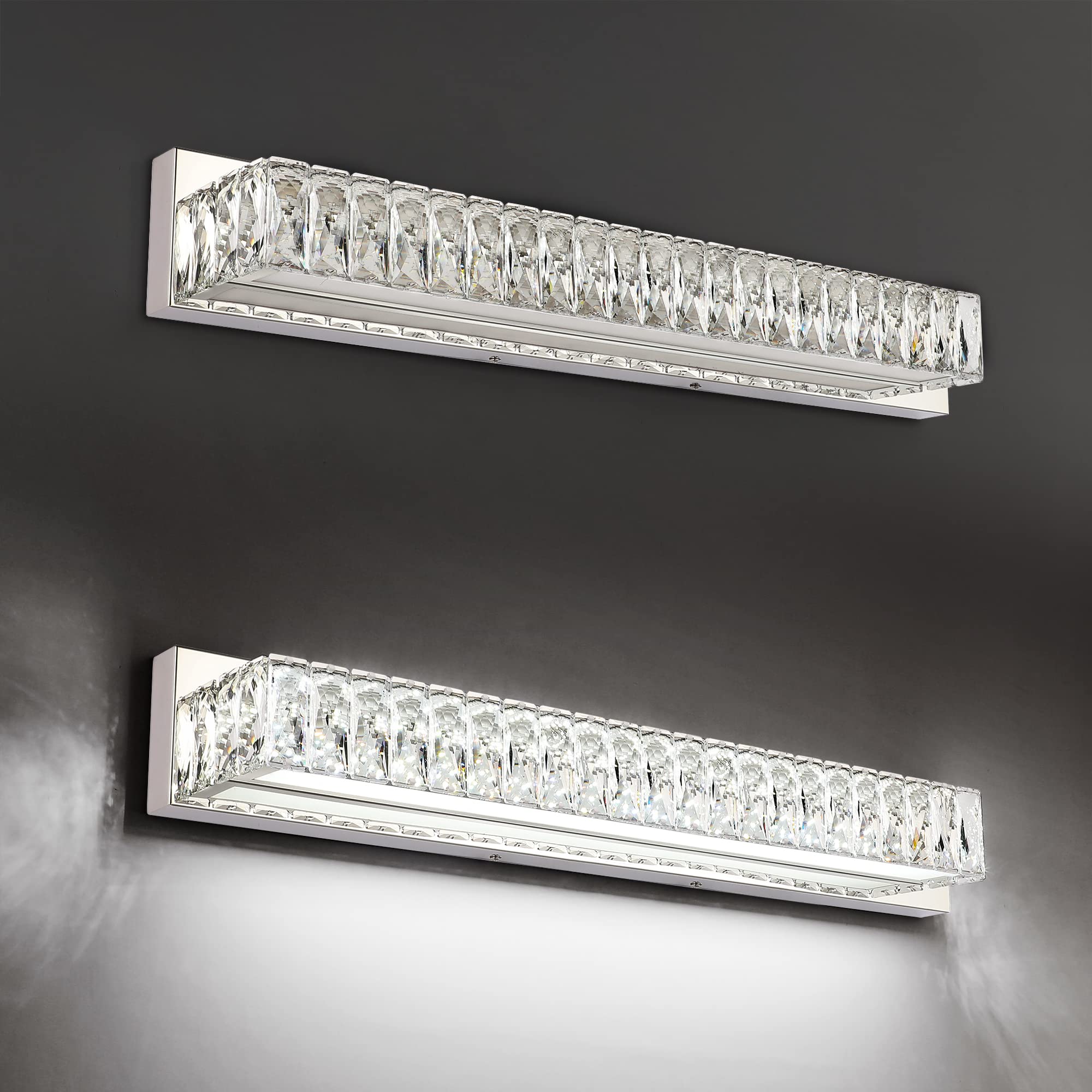 ZUZITO 30 Inch LED Vanity Mirror Lights for Bathroom - Modern Crystal Bathroom Light Fixtures with Cool White Light - Perfect for Makeup Vanity, Dressing Room & Bathroom Mirror Lighting (Chrome Finish)