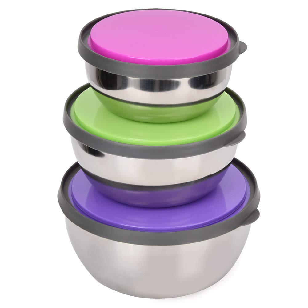 Stainless Steel Food Storage Bowls - 3 Sizes for Kitchen & School Lunch