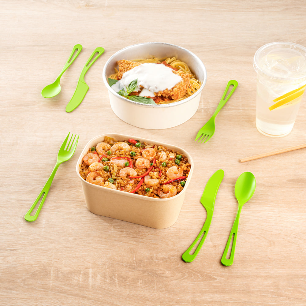 Eco-Friendly Green CPLA Plastic Cutlery Set - 290-Piece Heat Resistant, Compostable Utensils (7.5