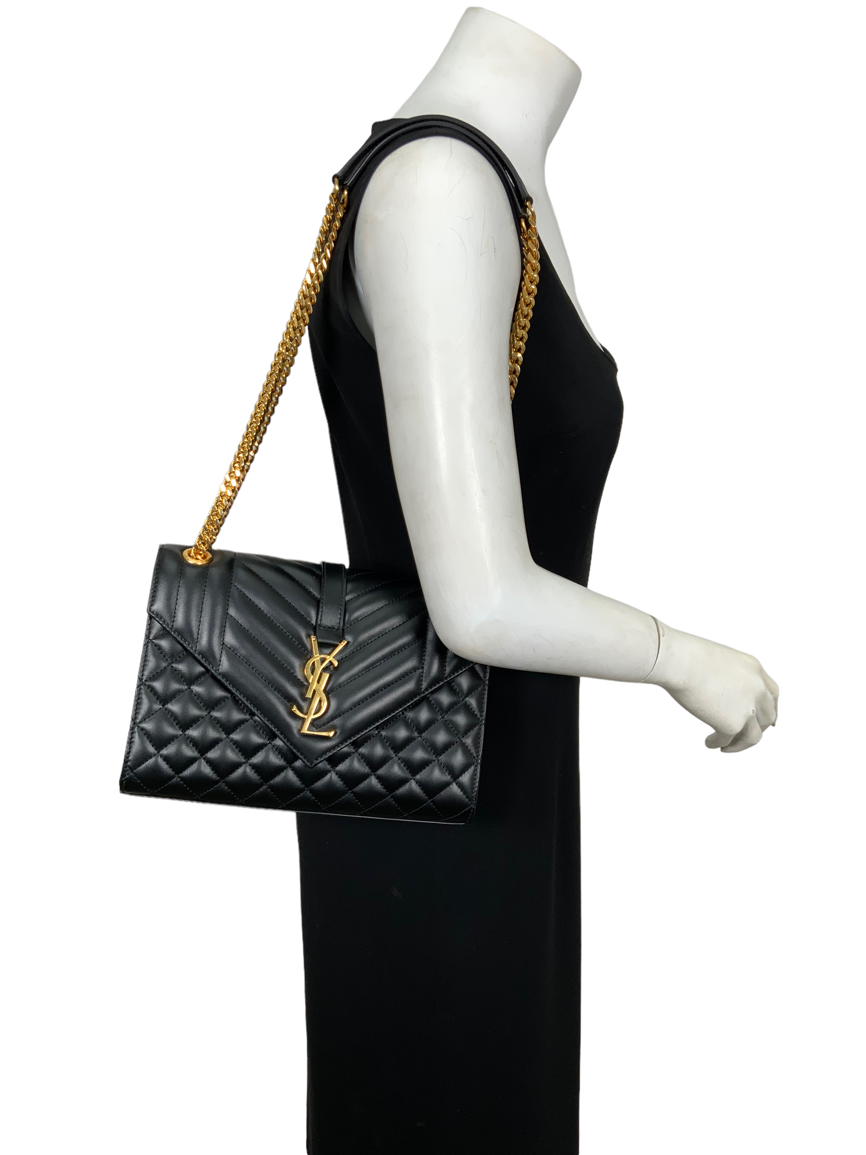 SAINT LAURENT Envelope Medium Mix Matelasse Chain Bag - Luxury Designer Crossbody Purse for Women | Perfect for Evening Parties, Date Nights & Special Occasions