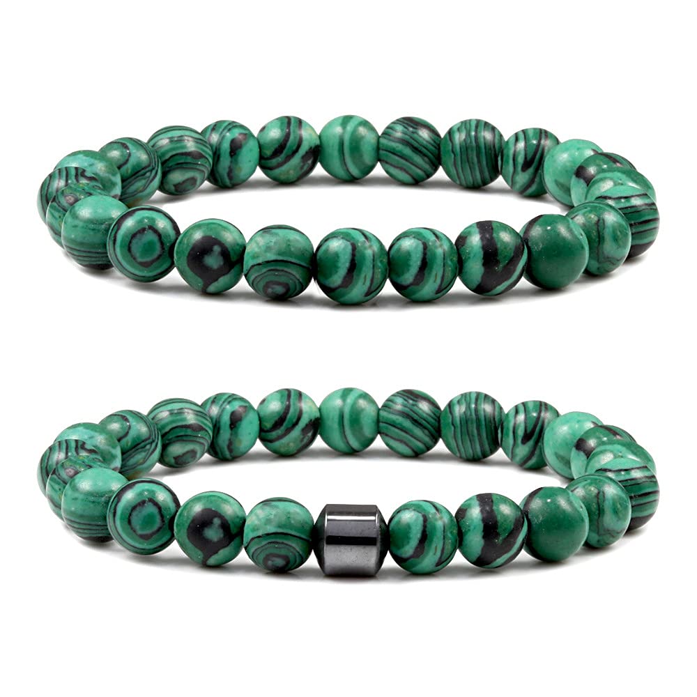 YOOESTORES82 Malachite Bracelet Set - Handmade Gemstone Beaded Stretch Bracelets for Women & Men, Yoga & Meditation Stone Crystal Beads Bracelet | Perfect for Spiritual Healing, Energy Balancing & Fashion Accessories