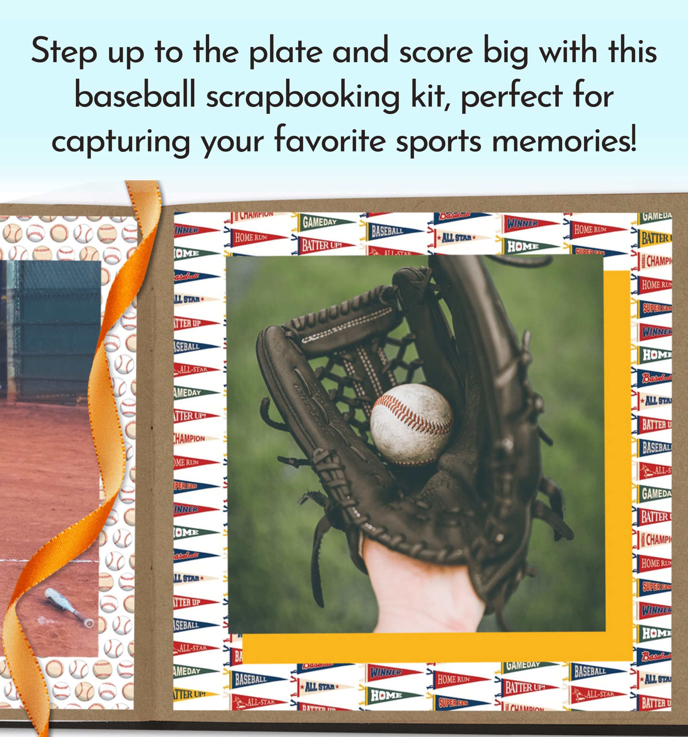 Baseball Scrapbook Paper 12x12 Inch - Sports Themed Scrapbooking Kit with Field, Players, Tickets & Phrases Stickers | Perfect for DIY Scrapbooks, Photo Albums, Journals & Memory Books | 5-Piece Set for Baseball Fans & Craft Lovers