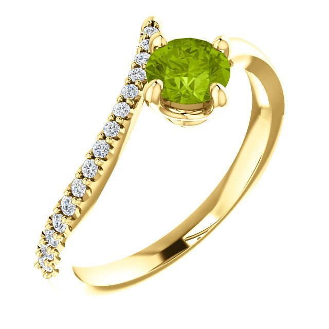 14K Gold 0.55ct Peridot & 0.10ctw Diamond Accent Bypass Ring - Elegant Jewelry for Engagement, Anniversary & Special Occasions