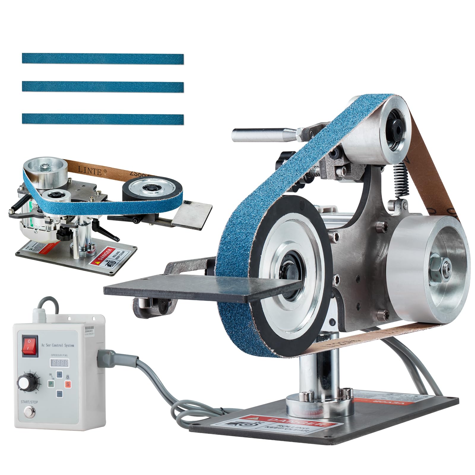 VEVOR 30 x 1-Inch Variable Speed Belt Grinder Sander with VFD, 550W Metal Polishing & Grinding Machine - Includes 2 Grinding Moulds & 3 Sanding Belts for Knife Making, Metalworking, Woodworking & DIY Projects