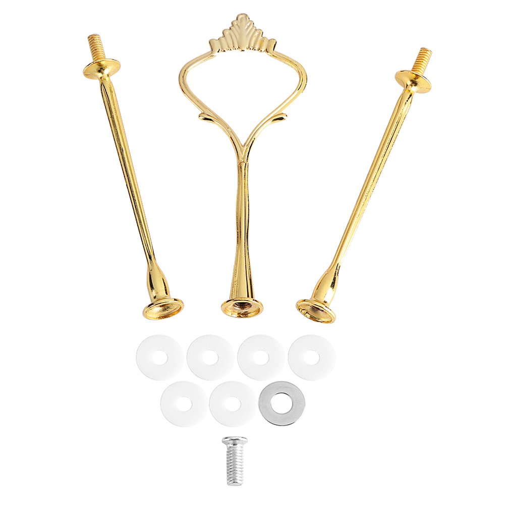 Gold Cake Plate Stand Handle - 3-Tier Cake & Fruit Display Rack with Durable Holder - Perfect for Wedding, Birthday, Dessert Tables & Buffet Serving Accessories