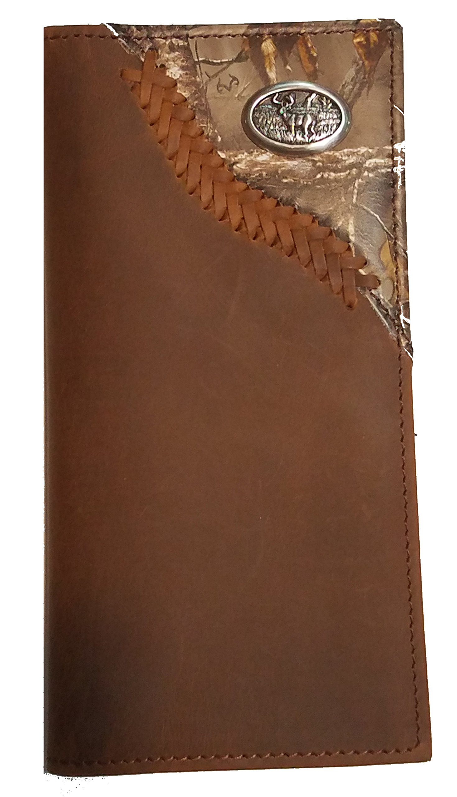 Custom Leather Wallet with Camo Inlay & Buck Concho - Handmade Genuine Leather Bifold Wallet for Men - Perfect for Outdoor, Hunting & Everyday Carry (EDC)