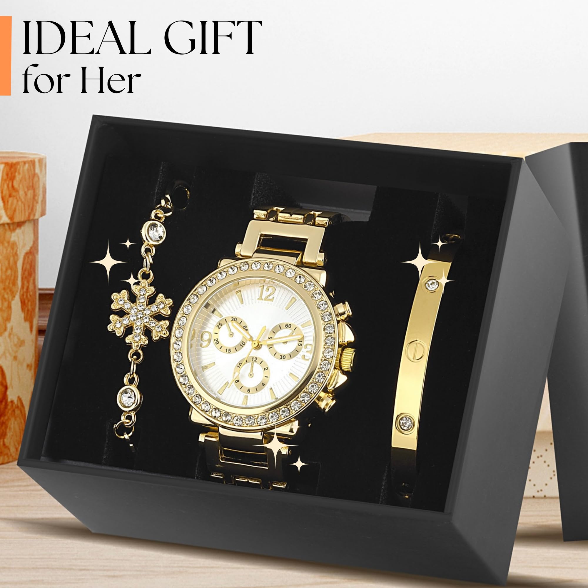 Elegant Gold Women's Watch & Bracelet Set - Stylish Dainty Watch with Gold Bracelet for Women - Fashionable Accessories for Daily Wear & Special Occasions - Perfect Birthday Gift for Mom, Wife & Loved Ones - Ideal for Office, Party & Everyday Elegance