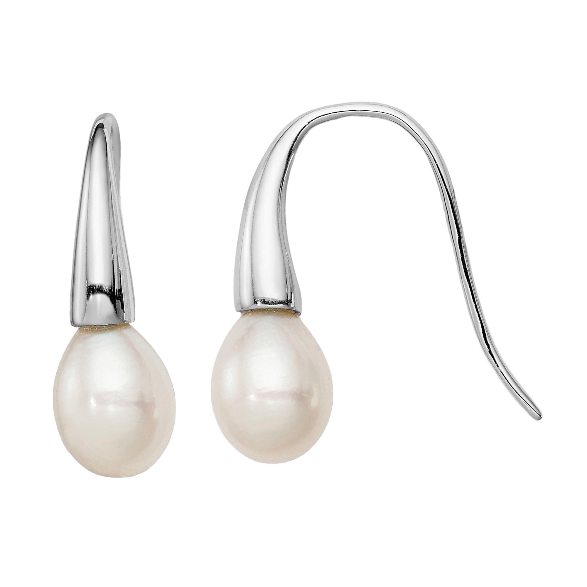 925 Sterling Silver White 7mm Freshwater Cultured Pearl Drop Dangle Earrings for Women - Elegant Pearl Jewelry Gift for Wedding, Party & Special Occasions