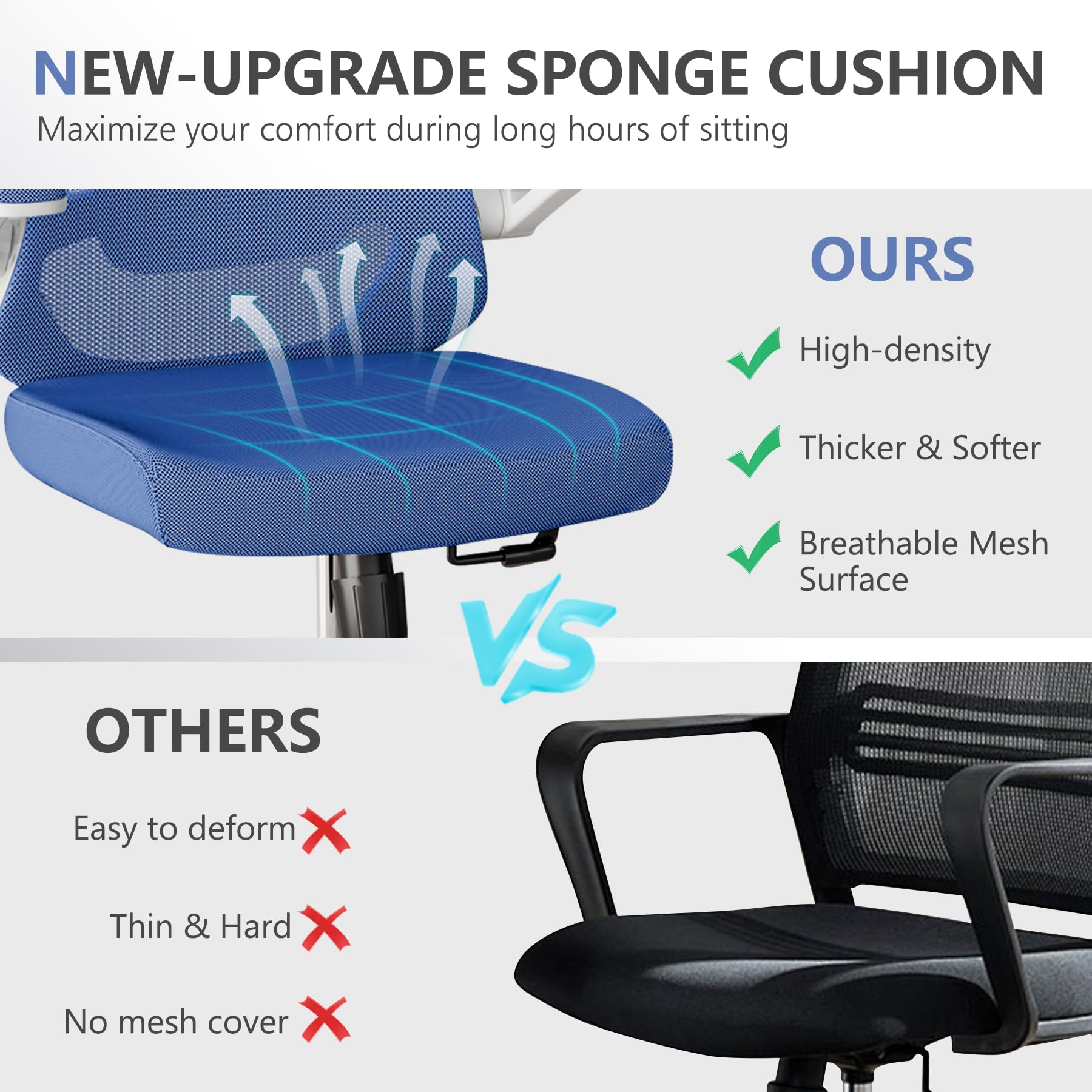 Ergonomic Office Chair with High Back & Lumbar Support - 350LBS Capacity Mesh Computer Desk Chair, Adjustable Headrest & Flip-Up Armrests - Perfect for Home Office, Gaming & Workspaces