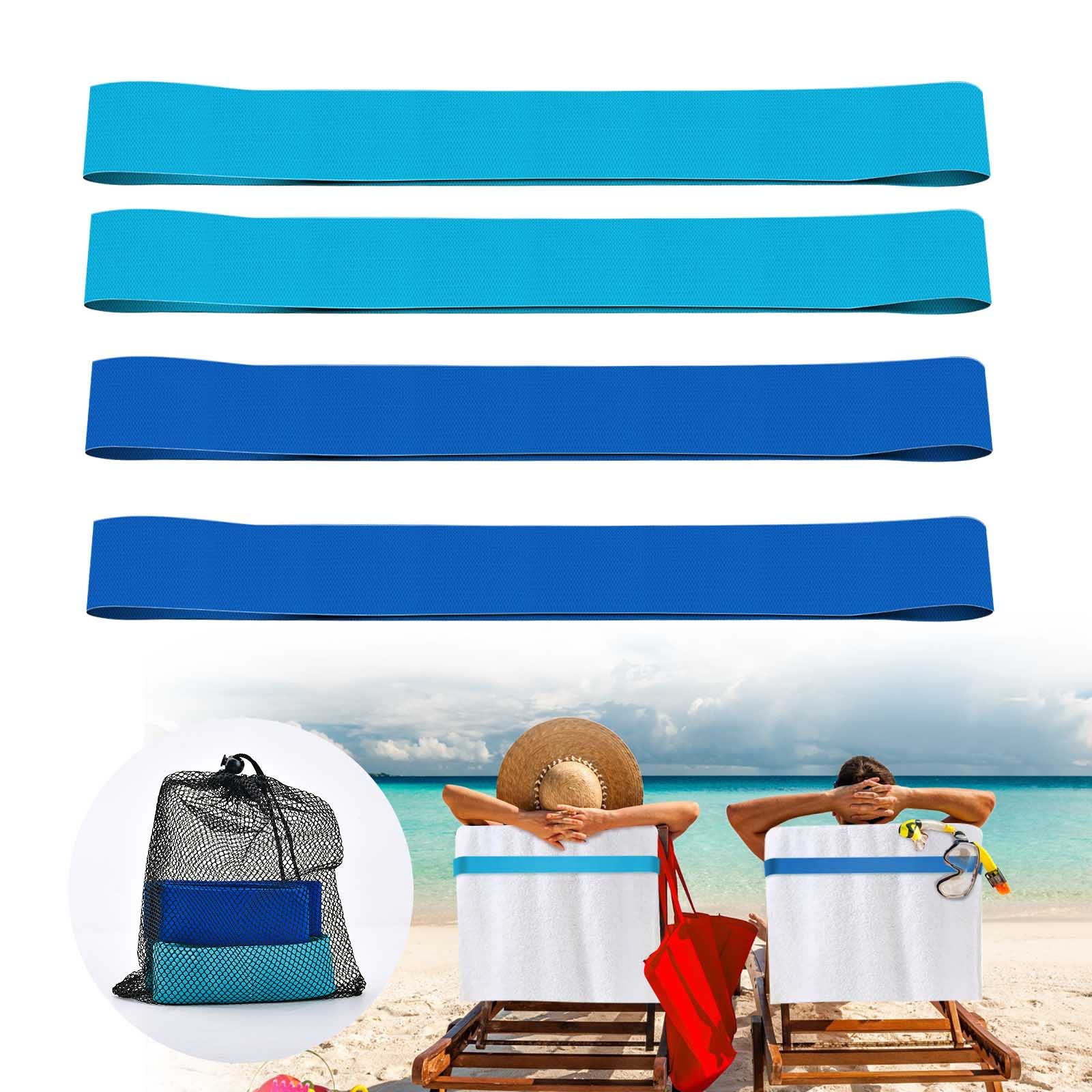 4 Pack Premium Towel Bands for Beach, Pool & Cruise Chairs - Strong Towel Clips & Holders for Securing Beach Towels - Perfect for Vacation, Swimming & Outdoor Relaxation