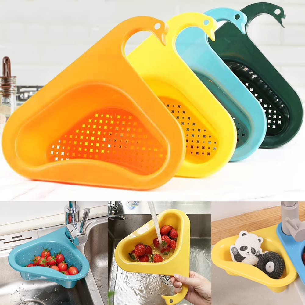 4 PCS Swan-Shaped Drain Basket for Kitchen Sink - CICITOYWO Multifunctional Food Strainer & Garbage Disposal Filter - Triangle Sink Strainer Rack (Upgraded Large Size Fits Most Sinks) - Perfect for Fruits, Vegetables, and Food Scraps Disposal