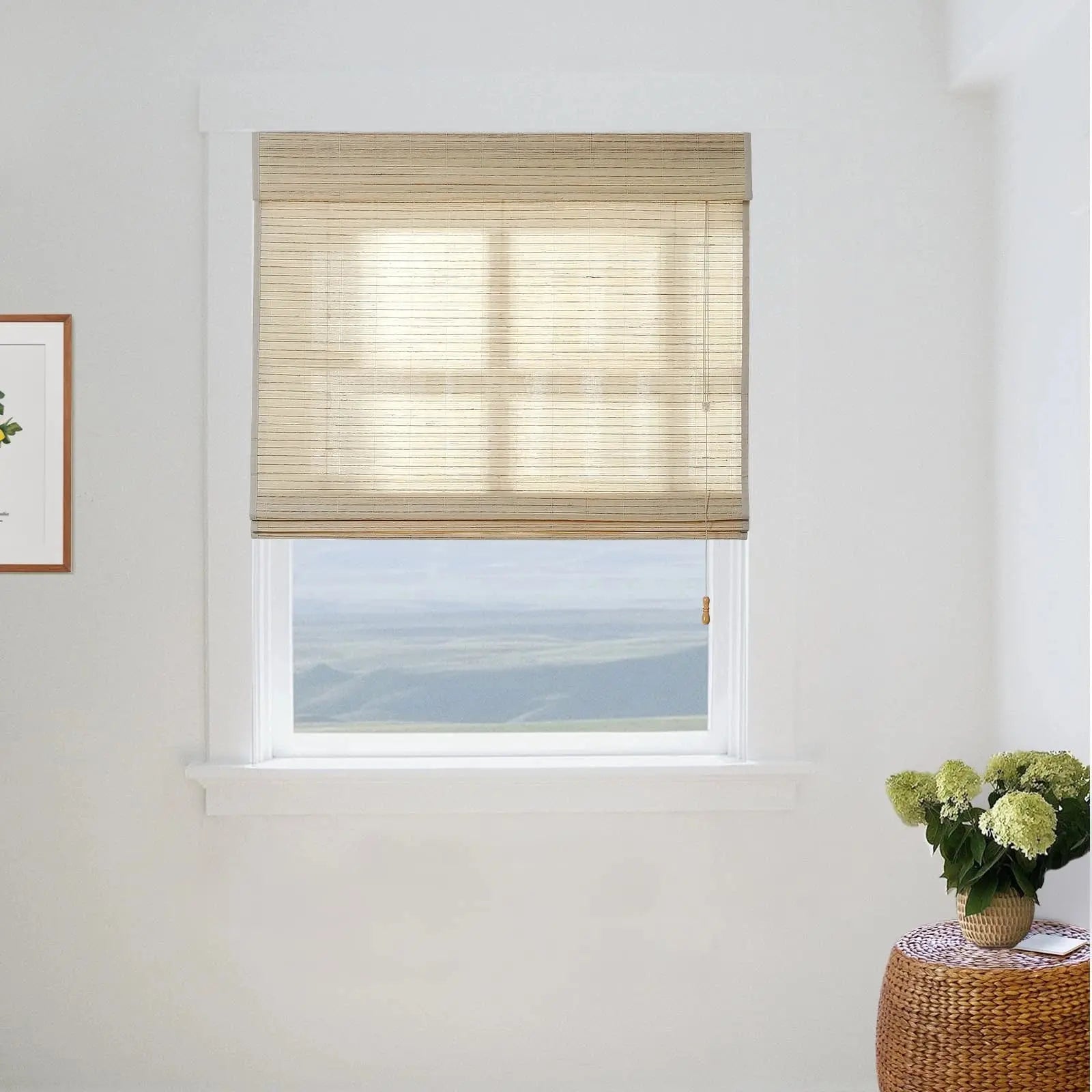 Natural Ramie Bamboo Woven Window Shade - Sand Beige Color | Eco-Friendly Room Darkening Blind for Living Room & Bedroom
