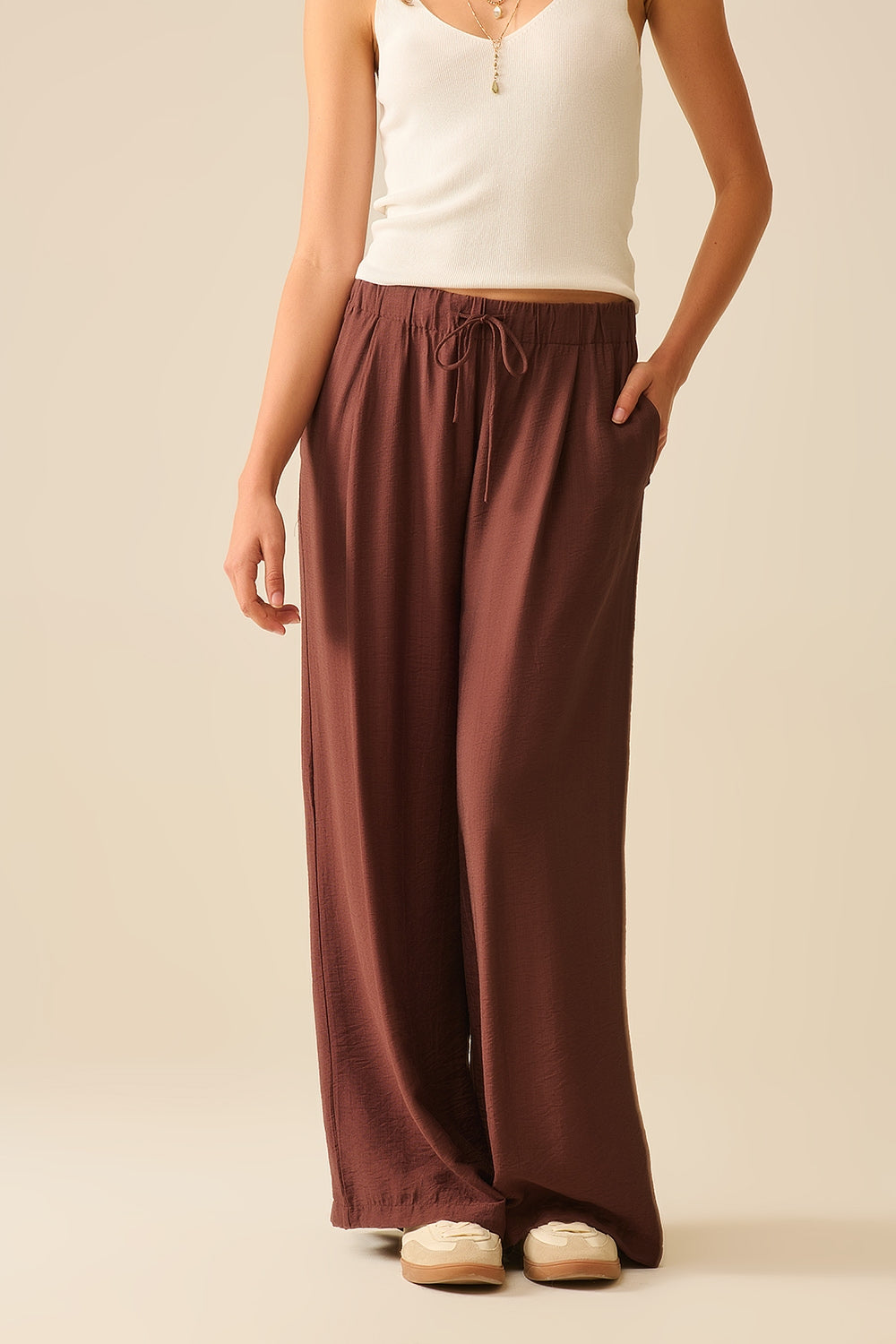 Lightweight Viscose Wide Leg Brown Pants for Women - Comfortable & Stylish for Casual Wear, Office, and Travel