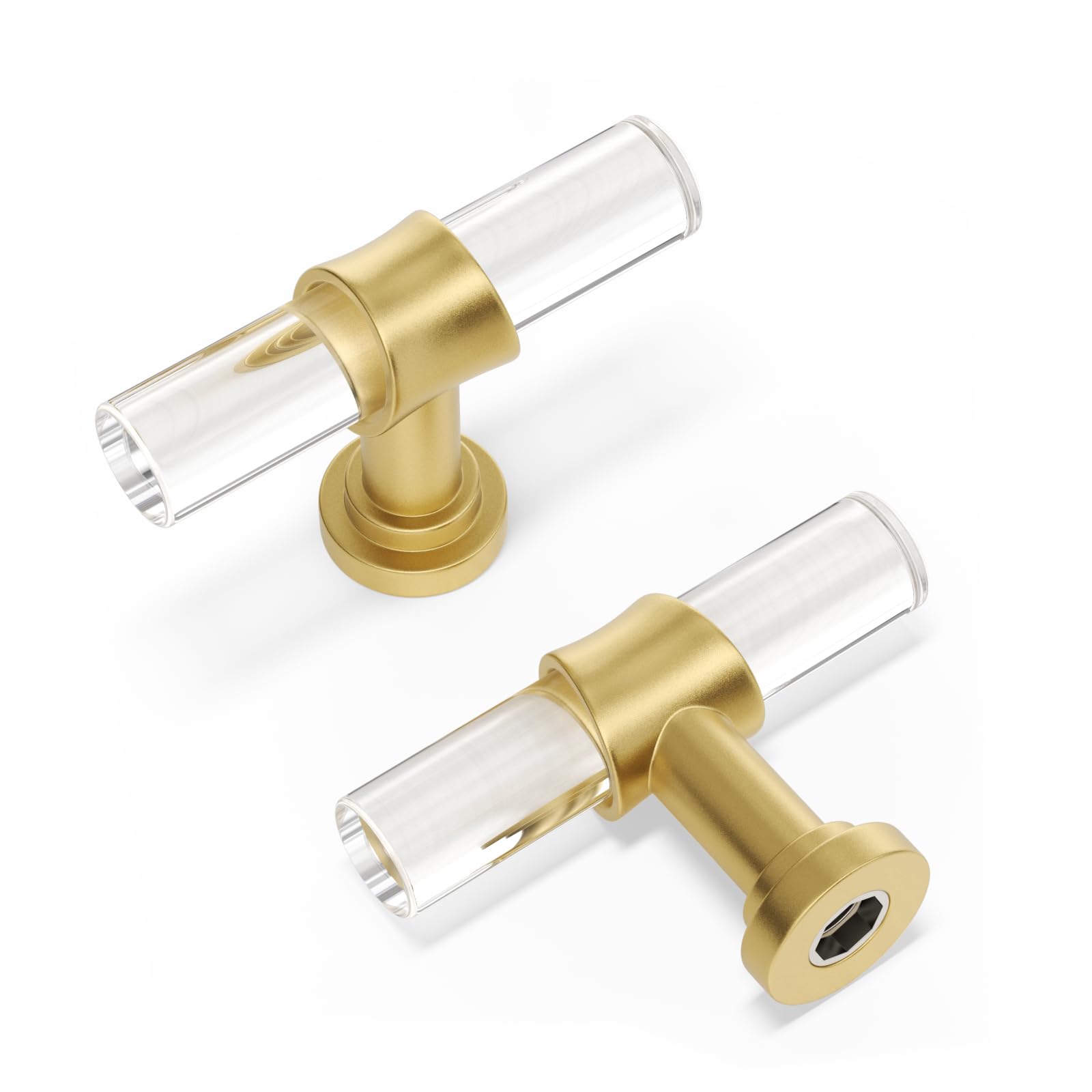Peaha 50 Pack Gold Cabinet Knobs - 2 Inch Acrylic Clear Drawer Pulls for Dresser, Cabinet & Furniture - Single Hole Installation - Perfect for Home, Office & DIY Renovation Projects