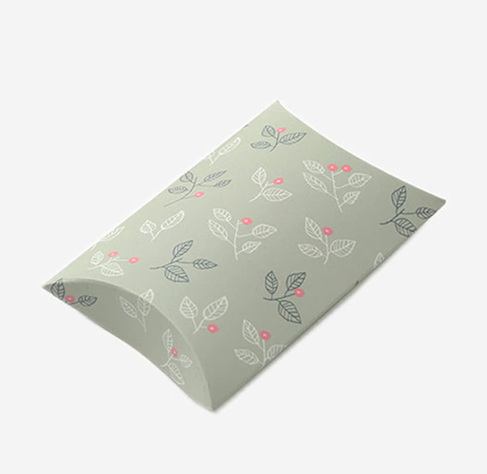 AKOAK 20 Pcs Wedding Favor Pillow Boxes - Elegant Candy Gift Boxes for Wedding, Birthday & Christmas - Green with Leaf Design - Perfect for Party Favors, Bridal Showers & Holiday Gifting
