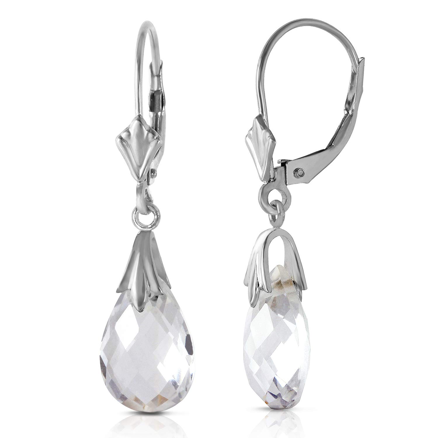 14K White Gold Leverback Earrings with White Topaz - Elegant Galaxy Gold GG Jewelry for Women | Perfect for Weddings, Parties & Special Occasions