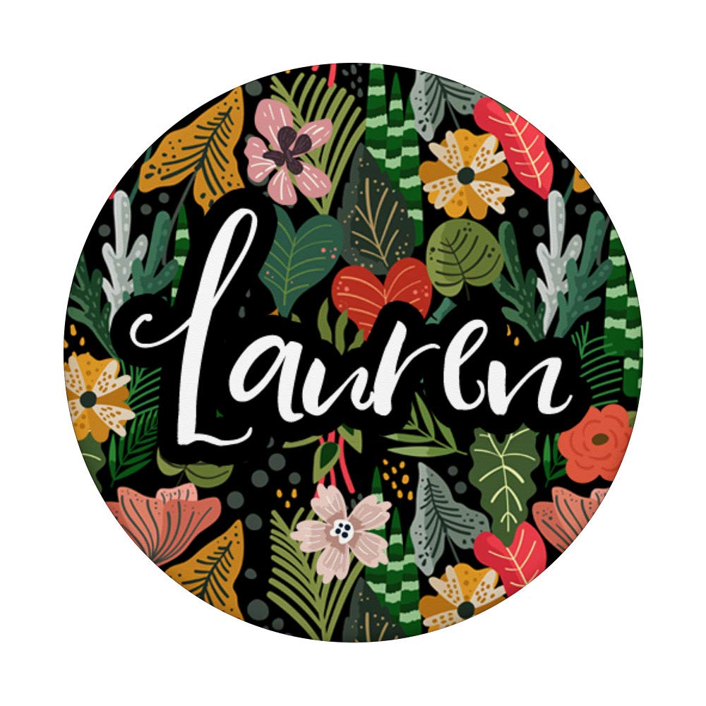 Lauren Name Floral Botanical Garden Pink Green PopSockets Grip & Stand for iPhone, Samsung, iPad - Perfect for Selfies, Video Calls & Hands-Free Viewing