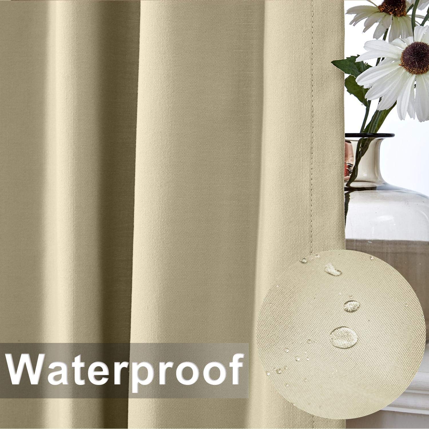 Macochico Outdoor Curtains 84x96 Inch - Waterproof Windproof Patio Drapes with Grommets for Pergola, Cabana, Gazebo, Dock & Beach House - Beige (1 Panel) - Perfect for Sun Protection & Outdoor Privacy