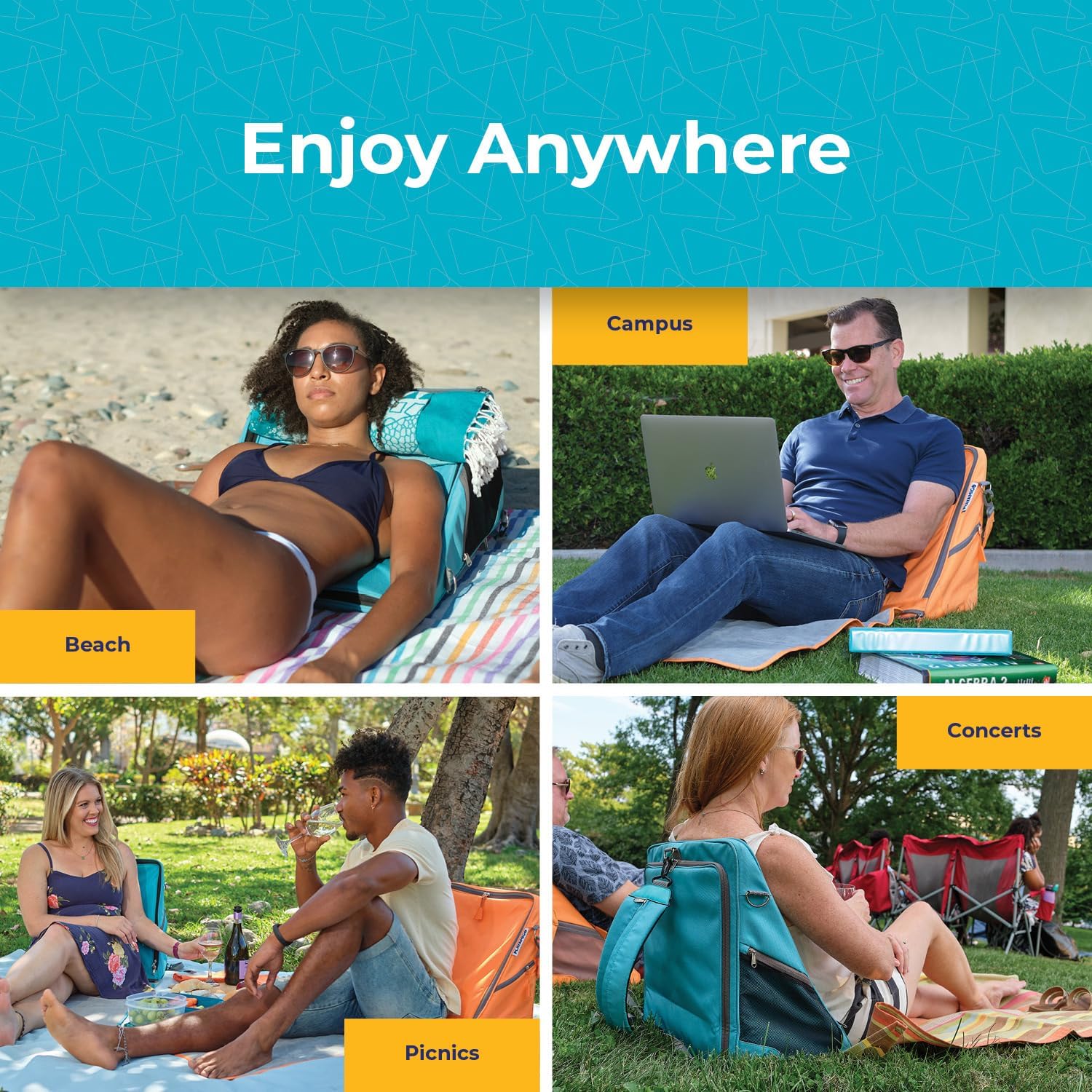 Portable Folding Ground Chair with Backpack Tote Bag - Lightweight Compact Outdoor Seat for Beach, Picnic, Camping, Travel & Music Festivals | Perfect for Backyard Relaxing, Park Outings and Concert Events