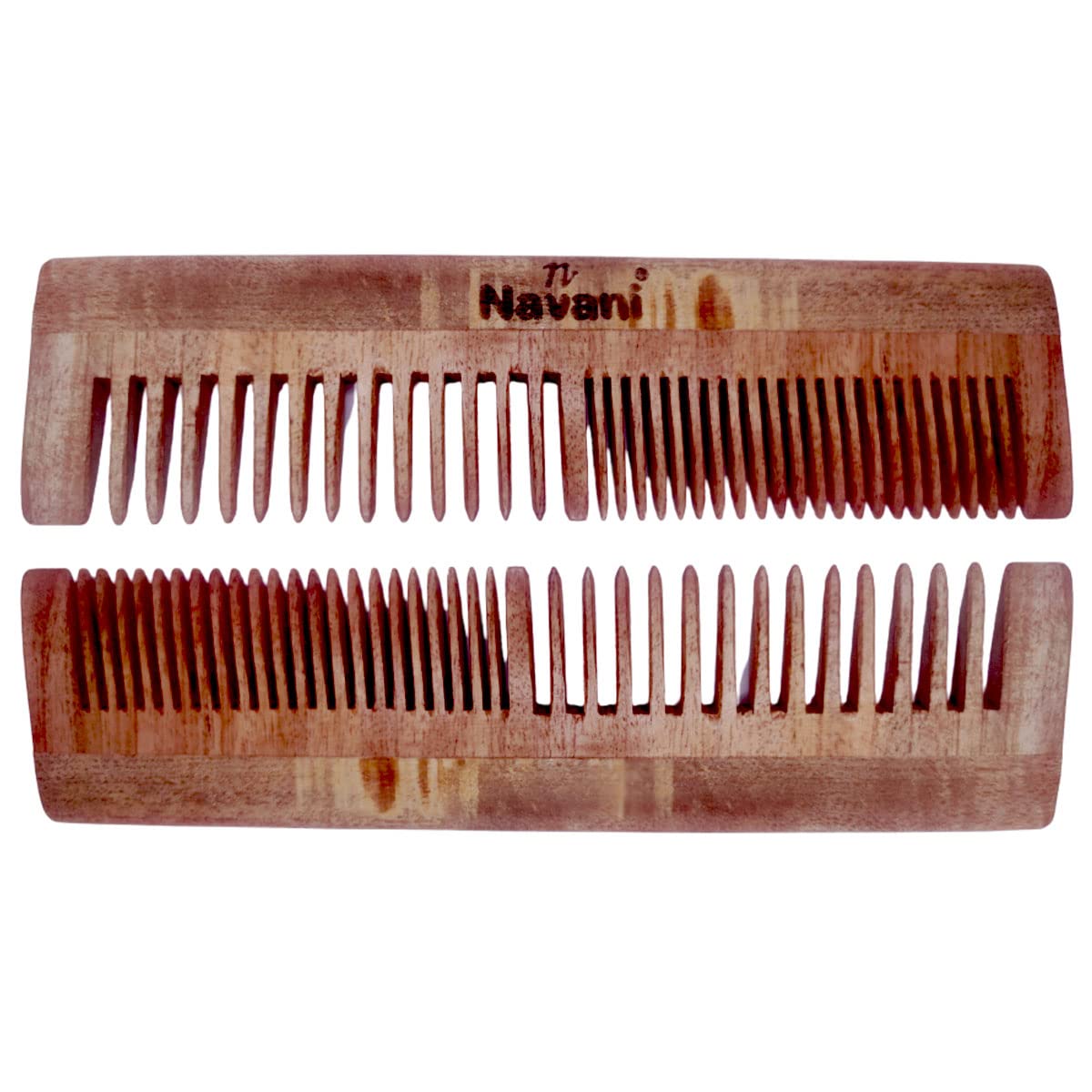Navani Neem Wooden Dual Comb for Hair Care - Anti Hair Fall, Dandruff & Frizz Control Comb with Oil Treatment - Natural Wooden Hair Straightening Comb for Men & Women - Perfect for Daily Hair Styling and Scalp Massage at Home or Salon