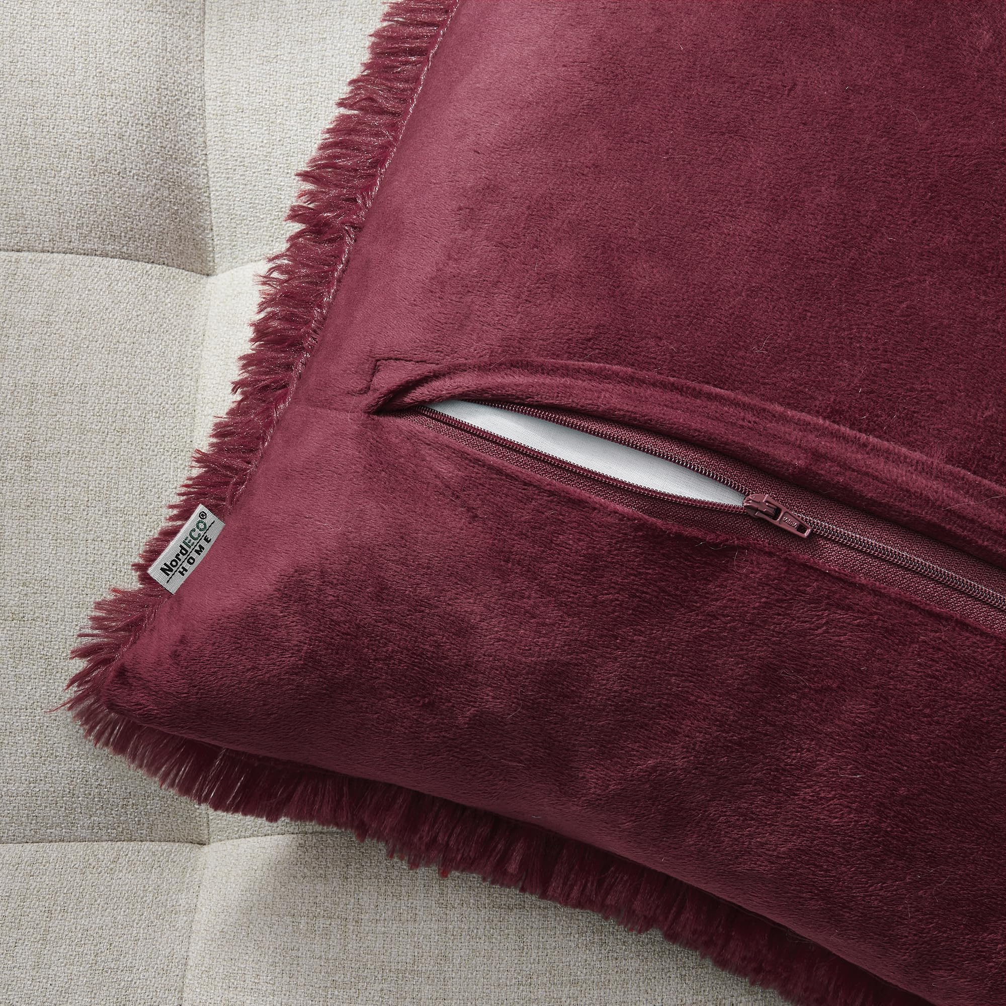 Luxury Soft Faux Fur Fleece Pillow Covers 22x22 Inch - 2 Pack Wine Red Decorative Throw Pillow Cases for Sofa, Bed & Home Decor | No Insert Included | Cozy Winter Accent Pillows