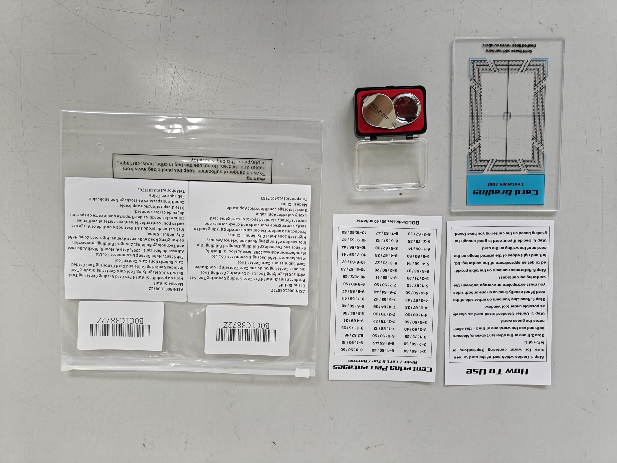 Sintuff 4-Piece Card Grading Centering Tool Set with 30X Magnifier - Professional Sports Card Grading Kit for PSA, BGS & CGC Submission - Perfect for Collectors & TCG Enthusiasts