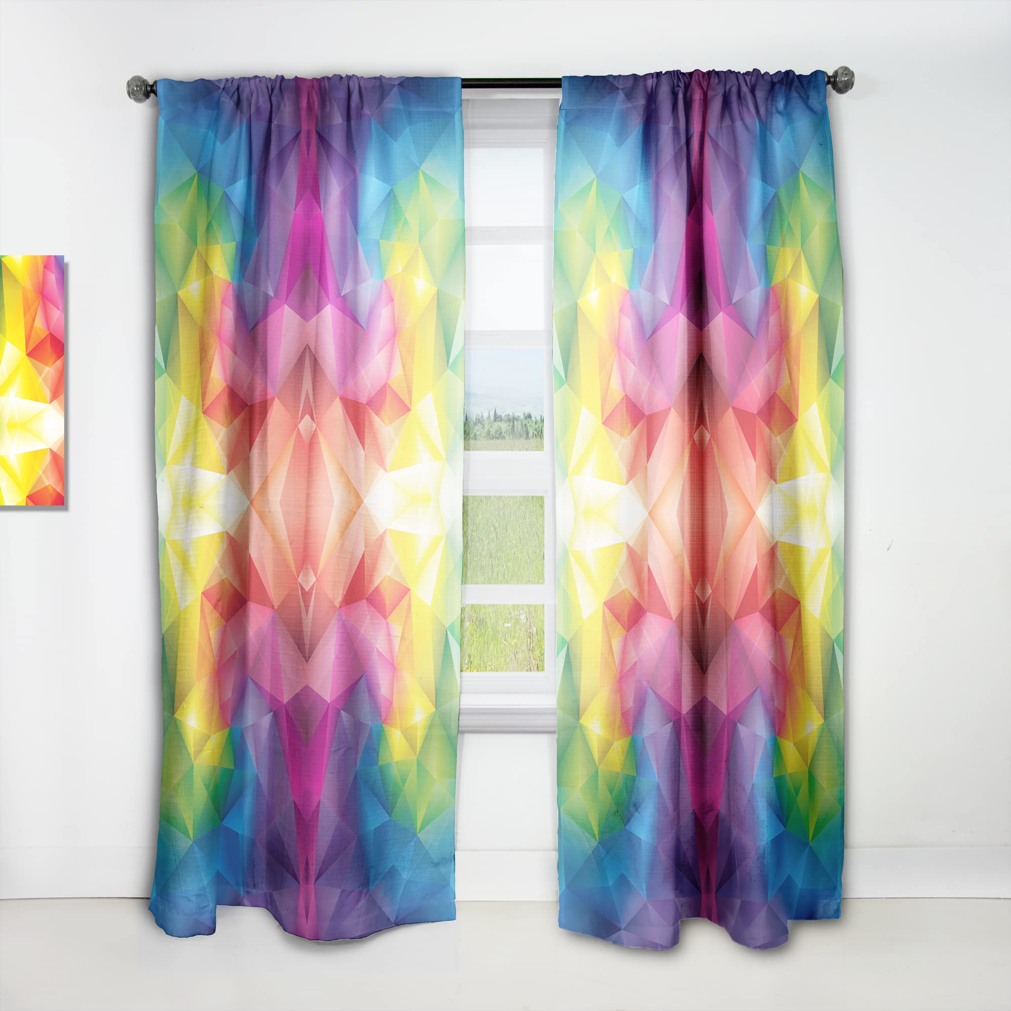 Rainbow 3D Geometric Triangle Blackout Curtains - Thermal Insulated Single Panel (52x84 inches) for Bedroom & Living Room - Modern Window Drapes for Home Decor & Light Blocking