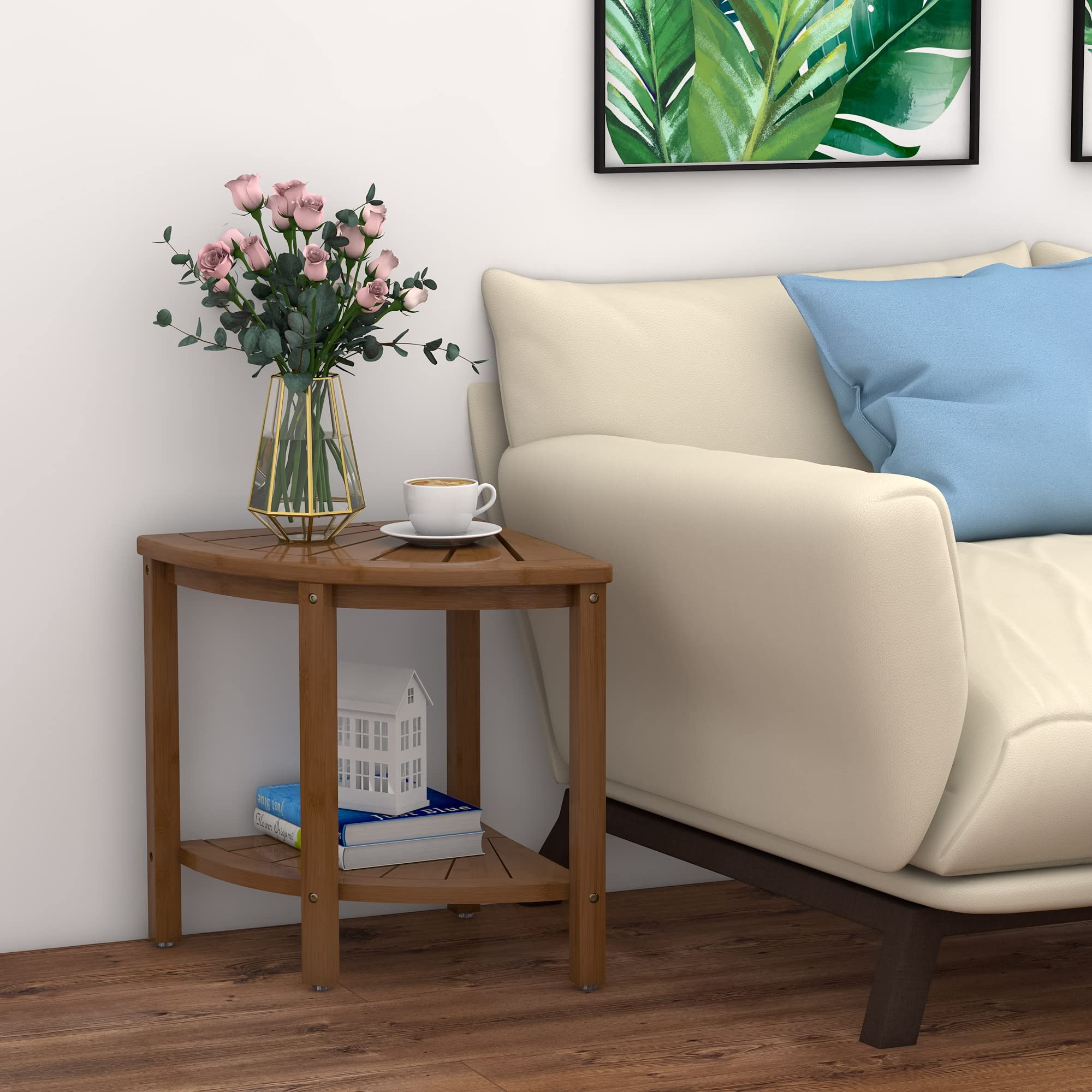 Premium Bamboo Shower Stool with Storage Shelf - Waterproof Bathroom Bench for Shaving Legs, Spa Relaxation & Shower Seating - Ideal for Elderly, Disabled & Small Bathroom Spaces