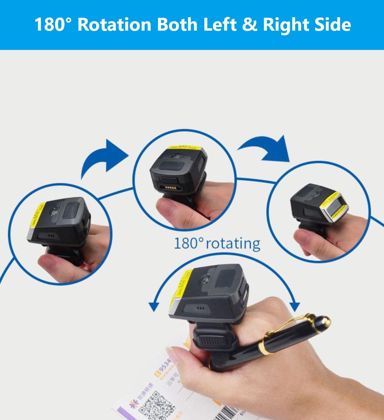 2D Wireless Bluetooth Barcode Scanner - Wearable Mini Ring Scanner with 550mAh Replaceable Battery, IP65 Waterproof, Compatible with Android/iOS (EF02/FS02) - Perfect for Retail, Warehouse, and Inventory Management
