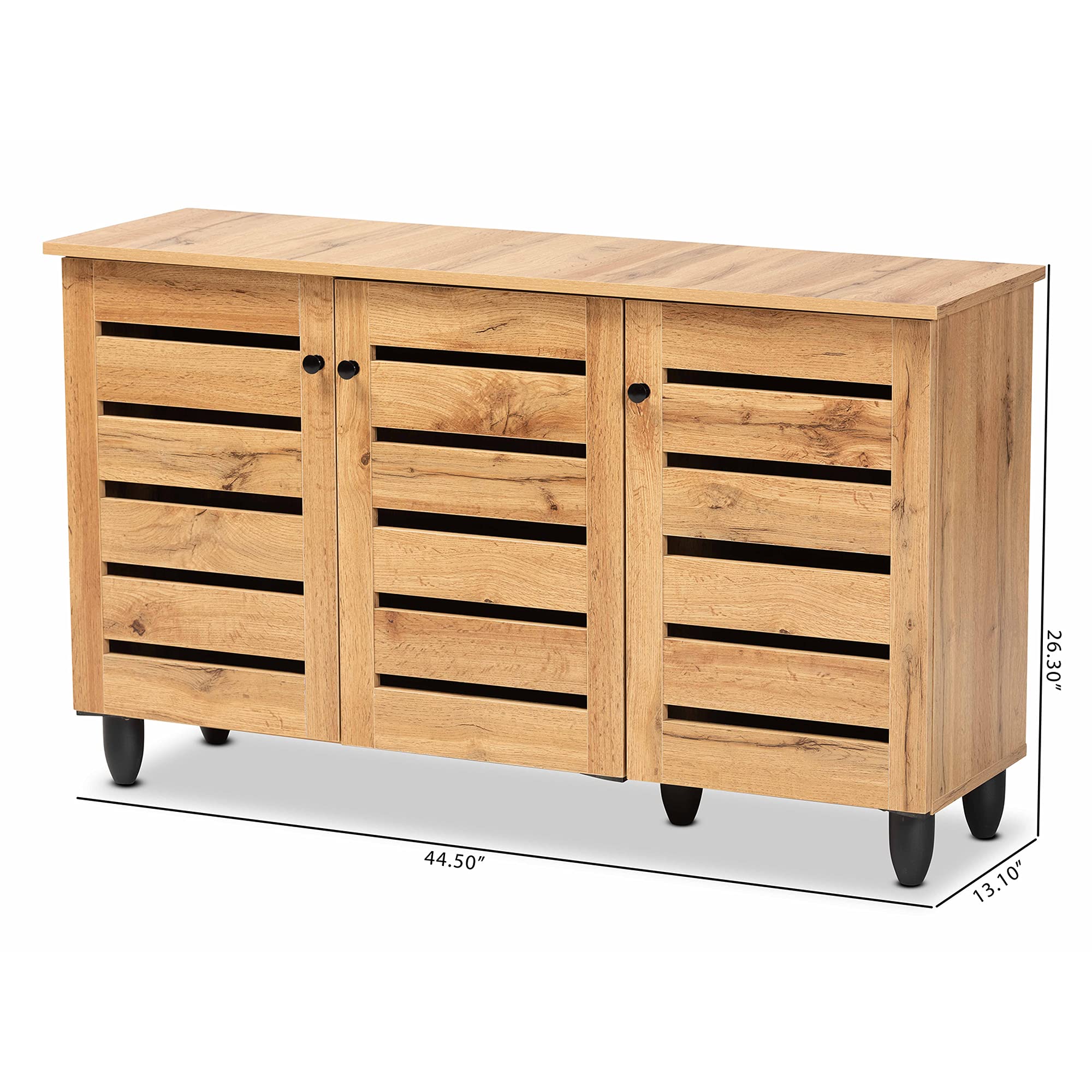 Baxton Studio Gisela Modern 3-Door Shoe Storage Cabinet - Solid Oak Wood with Brown Finish | Perfect for Entryway, Closet & Bedroom Organization
