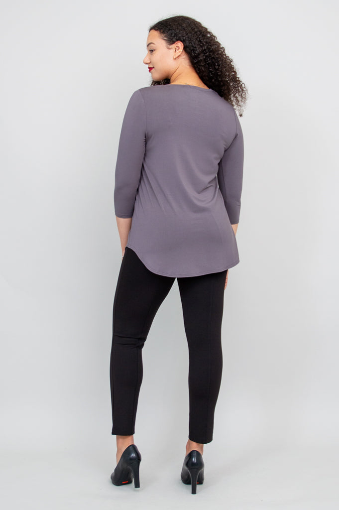 Jazz 3/4 Sleeve Women's Bamboo V-Neck Top in Charcoal - Soft & Breathable Casual Shirt for Work, Travel & Everyday Wear